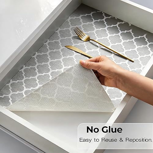 Miniatura 7 de COAVAS Revestimiento de estante para armarios y cajones antideslizante, sin adhesivo, forros de cajón para cómoda, cocina, estantes, papel de Gris