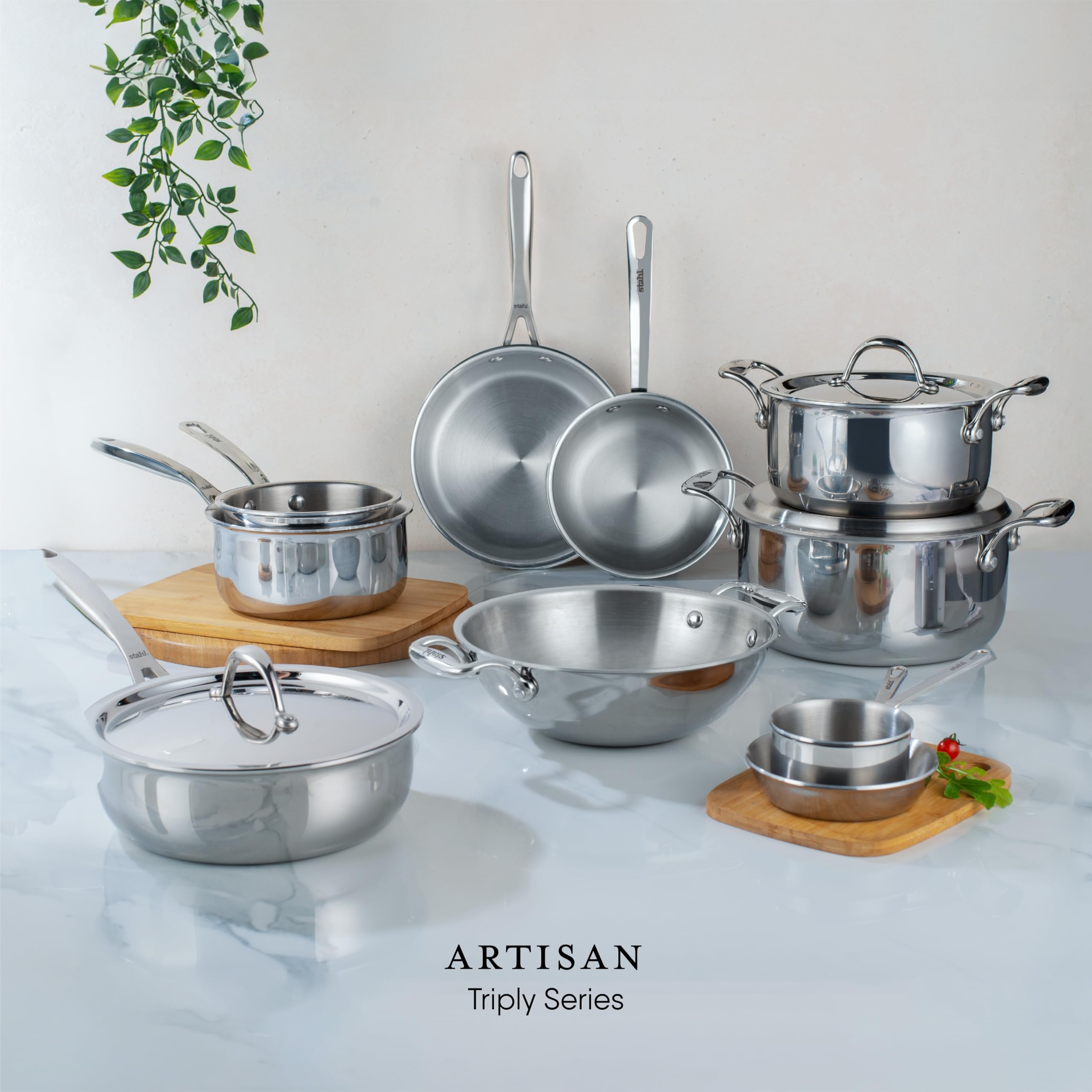 Stahl Edelstahl Triply Wok mit Deckel | Edelstahl-Kochgeschirr Triply Wok | Gas- & Induktionsboden | Ø 34 cm | 8 L (für 8-10 Personen)