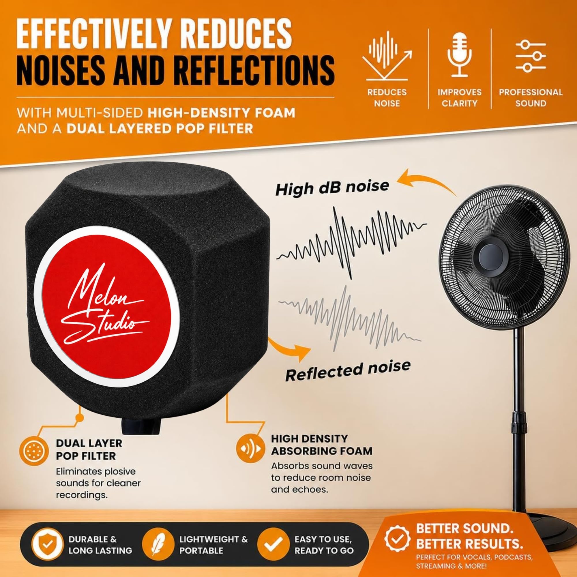 Filtro anti-pop antivento per microfono, cabina di isolamento vocale, attrezzatura portatile, scudo filtro di registrazione acustica e rumore, riduzione della riflessione insonorizzata