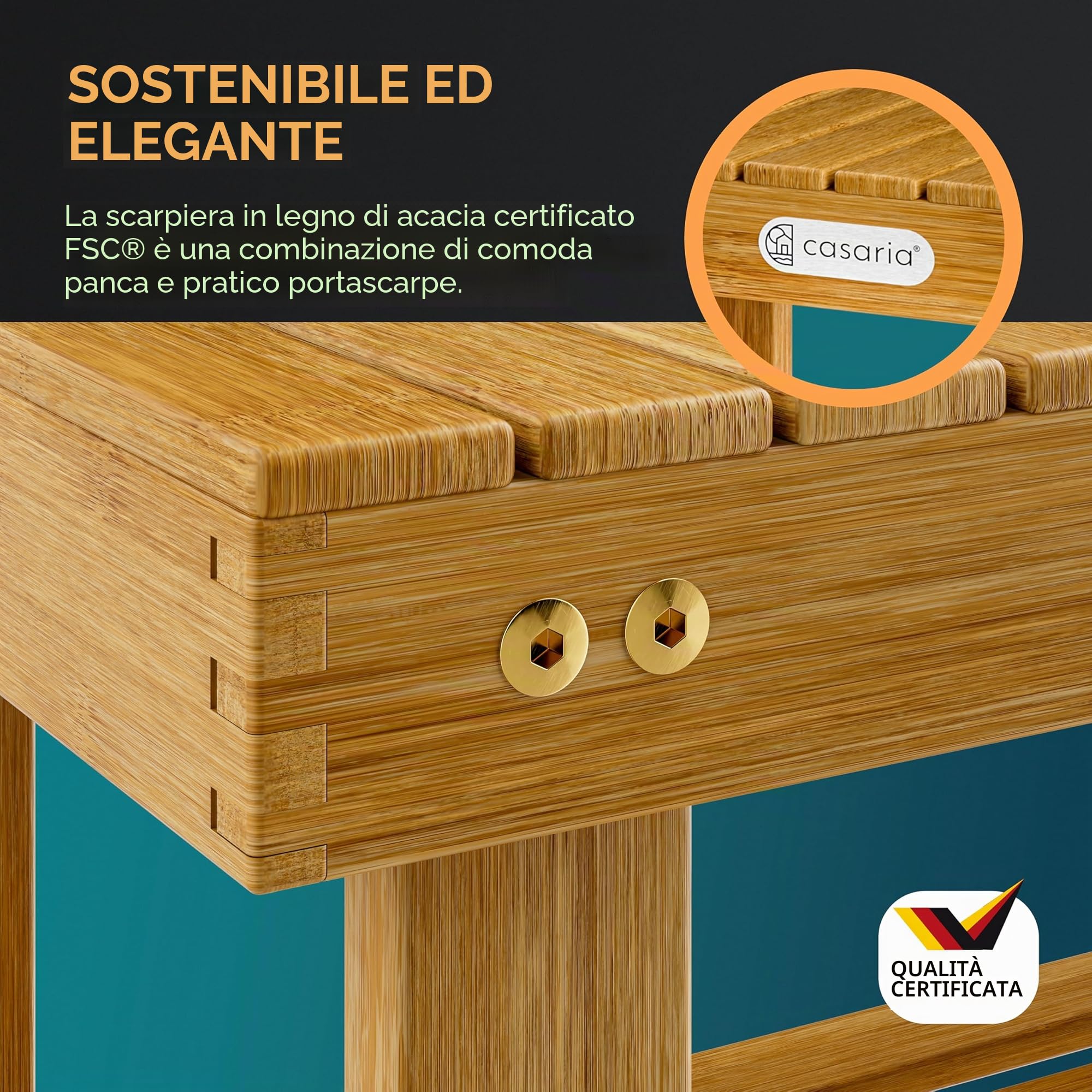 Casaria® Scarpiera con Seduta in Legno Capacità 160 kg Certificata FSC® Acacia 3 livelli Panca Bagno Corridoio Marrone