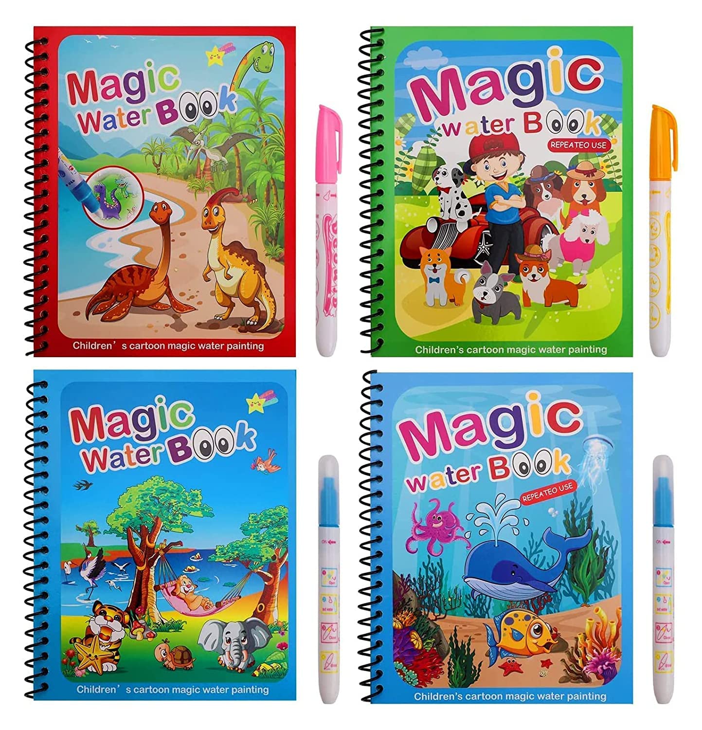 Paaroots Pack of 4 Reusable Magic Water Quick Dry Book Water Coloring Book Doodle with Magic Pen for Painting Childrens Education Drawing Pad (Random Designs) - NO Colors Required (4) (B0C282HK1V) Amazon Price History, Amazon Price Tracker