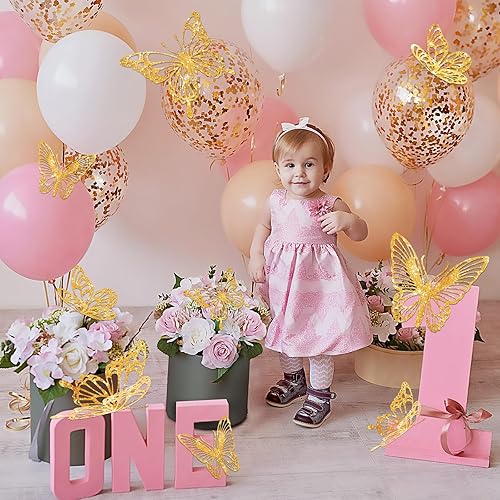 Vista 16 de Yeaqee Juego de 24 piezas de decoración de pared de mariposas grandes en 3D, 2 tamaños y 3 estilos, calcomanías grandes para cumpleaños, baby Dorado