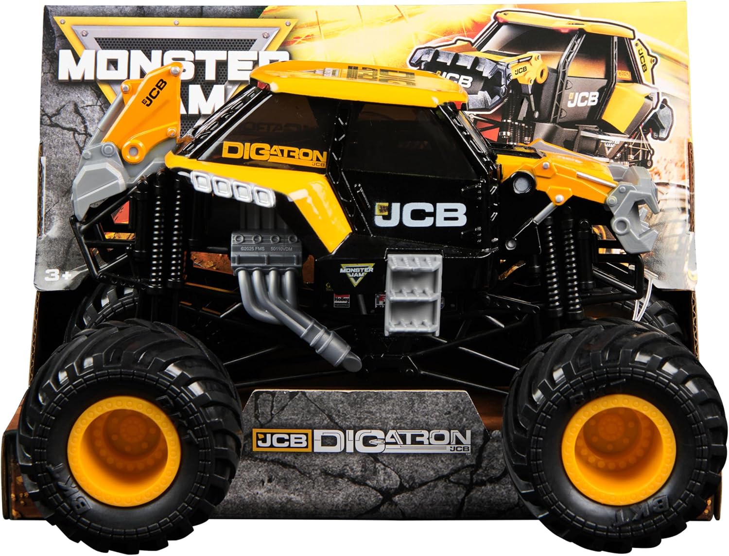 Monster Jam, Official JCB DIGatron Monster Truck, Collector Die-Cast Vehicle, 1:24 Scale, Kids Toys for Boys and Girls Ages 3 and up