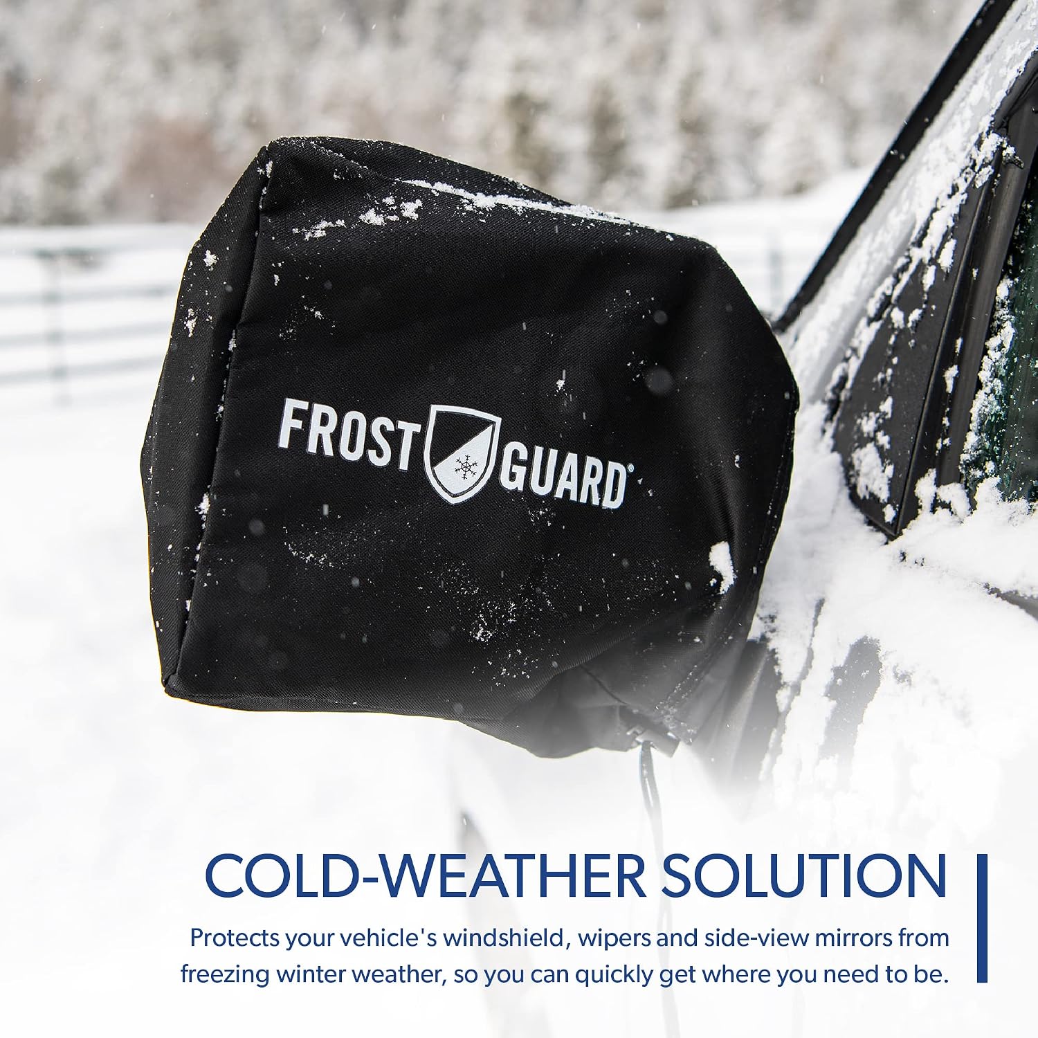 FrostGuard Plus | Winter Windshield Cover for Ice and Snow, Standard Size (Black) - Built-in Security Panels, Wiper Blade Coverage + Mirror Covers - Fits Standard Size Cars, 59 x 41 Inches