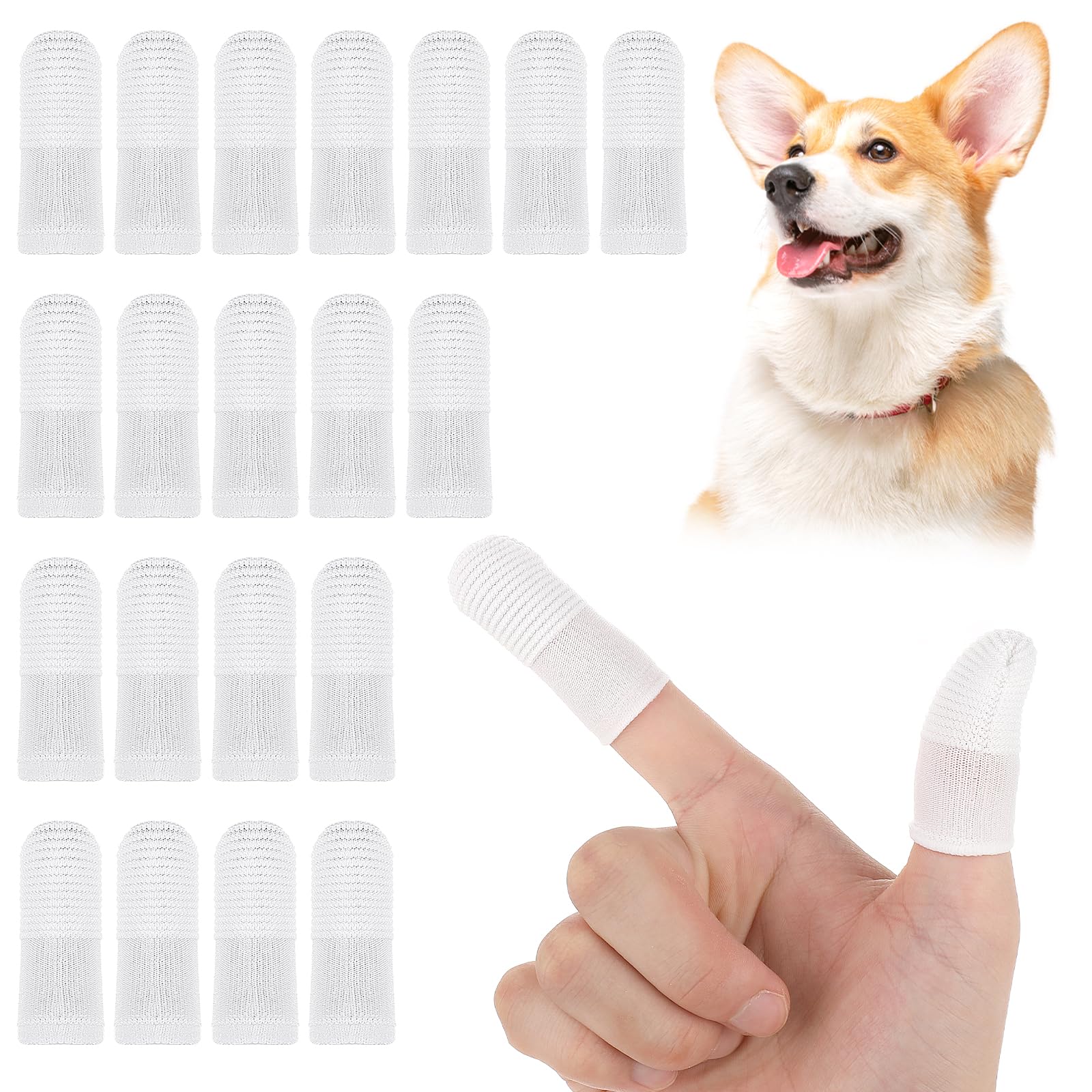 Sibba 20 Pcs Finger Teeth for Dogs, Pets Brushed Kit Dog 360º, Finger Cleaning Gloves, Teeth Washable