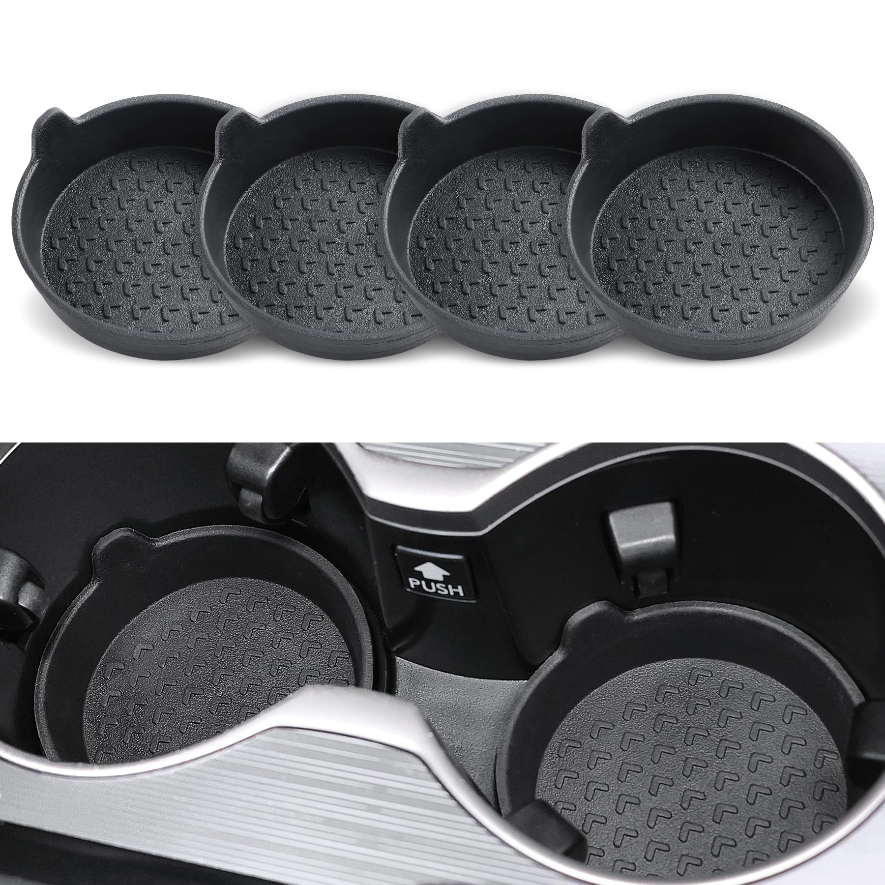SINGARO Car Cup Holder, 4-Pack Silicone Car Coasters, Universal Non-Slip Recessed Car Interior Accessories (Arrow Black)