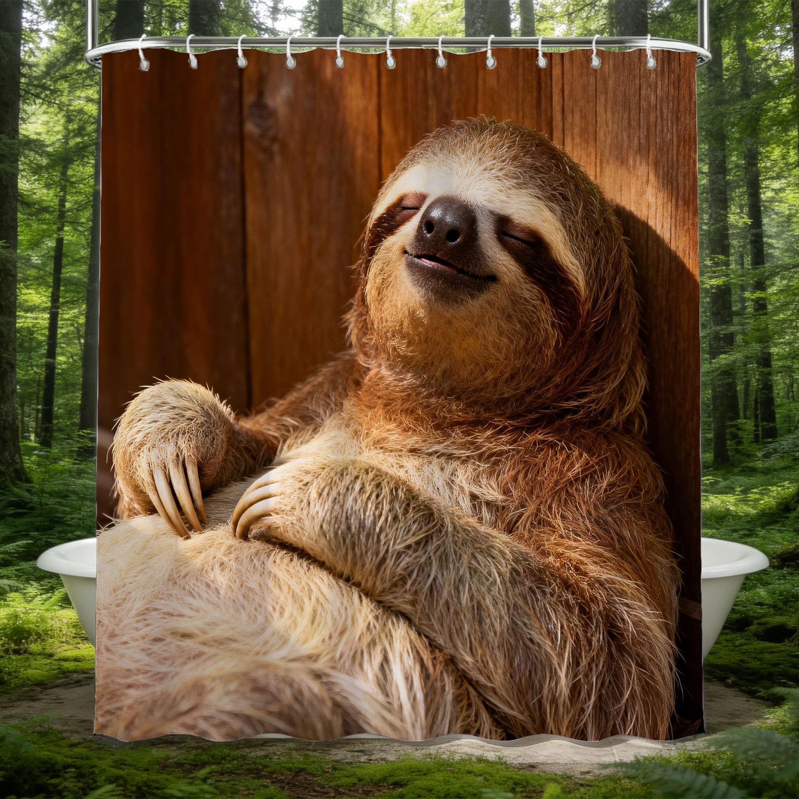 Hongduo 3D Sloth Shower Curtain for Stalls Bathtubs Cute Animals Bathroom Decor Shower Curtain Set Polyester Fabric Waterproof 180x200cm/71X79 Inch with Hooks