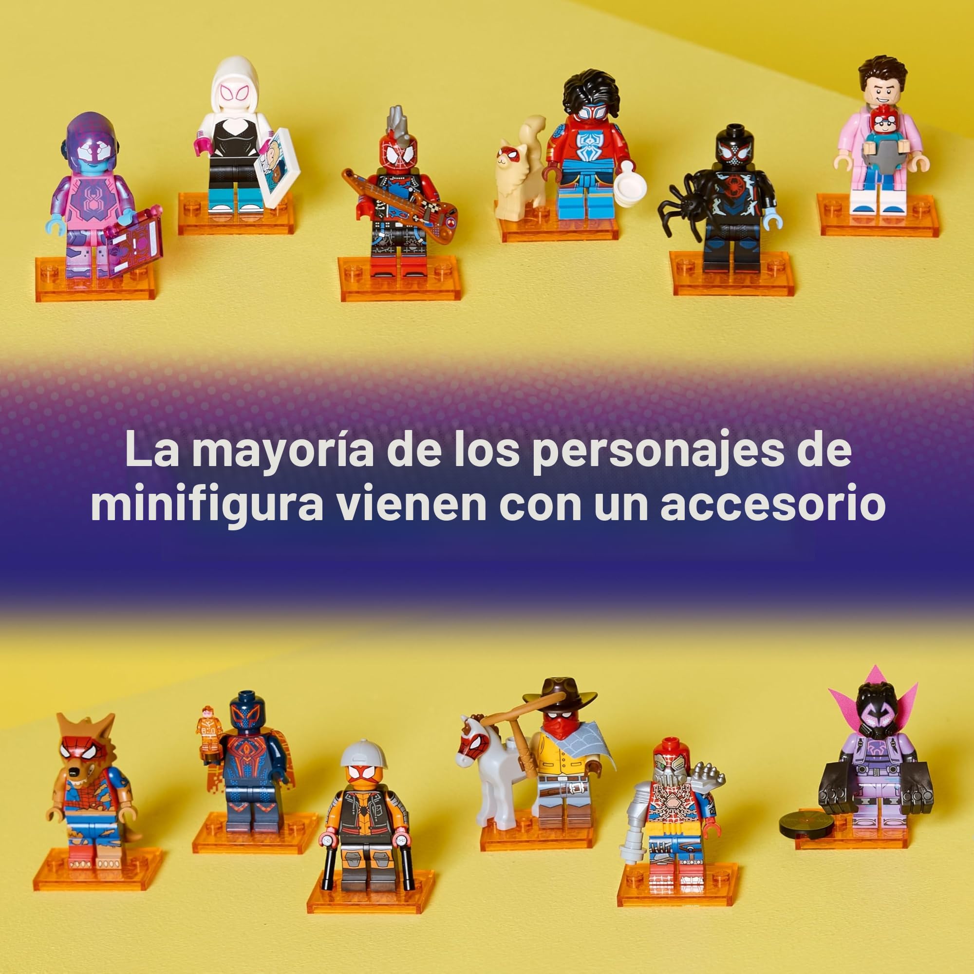 Minifiguras Lego Spiderman Serie con 12 figuras de Spider-Man: conjunto completo de la serie Lego 71050 Across The Spider-Verse (con azulejos impresos)