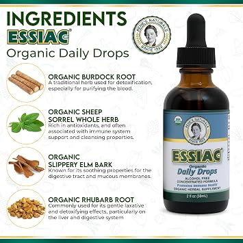 Essiac Original Tea USDA قطرات يومية عضوية لتعزيز الصرف اللمفاوي ودعم المناعة | تركيبة مركزة خالية من الكحول | 2 أوقية (59 مل)