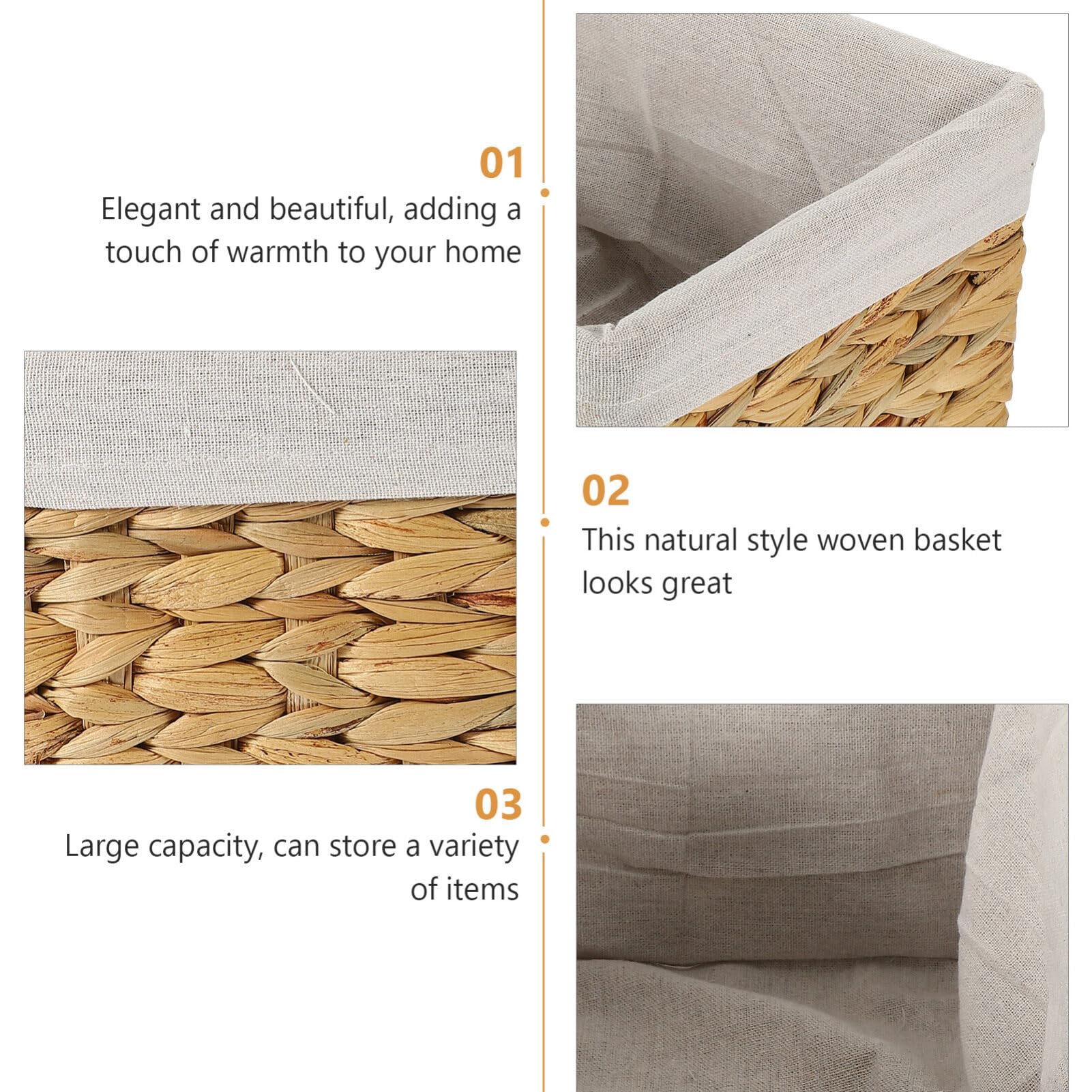 Cesta con Forro Tejida Rectangular de Almacenamiento de Fibra Natural