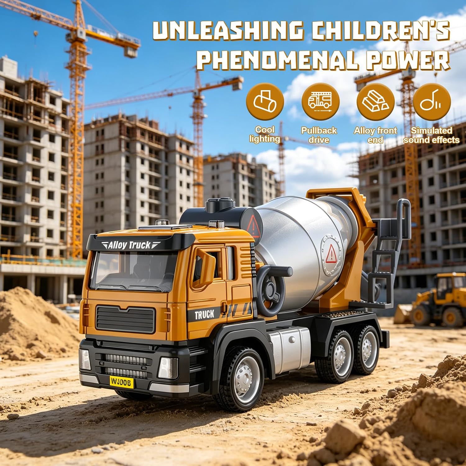 2 Pack-Cast Construction Toy Set, 1:50 Cement Mixer Truck Road Roller, Realistic Functional Engineering Vehicles for Kids 3-9