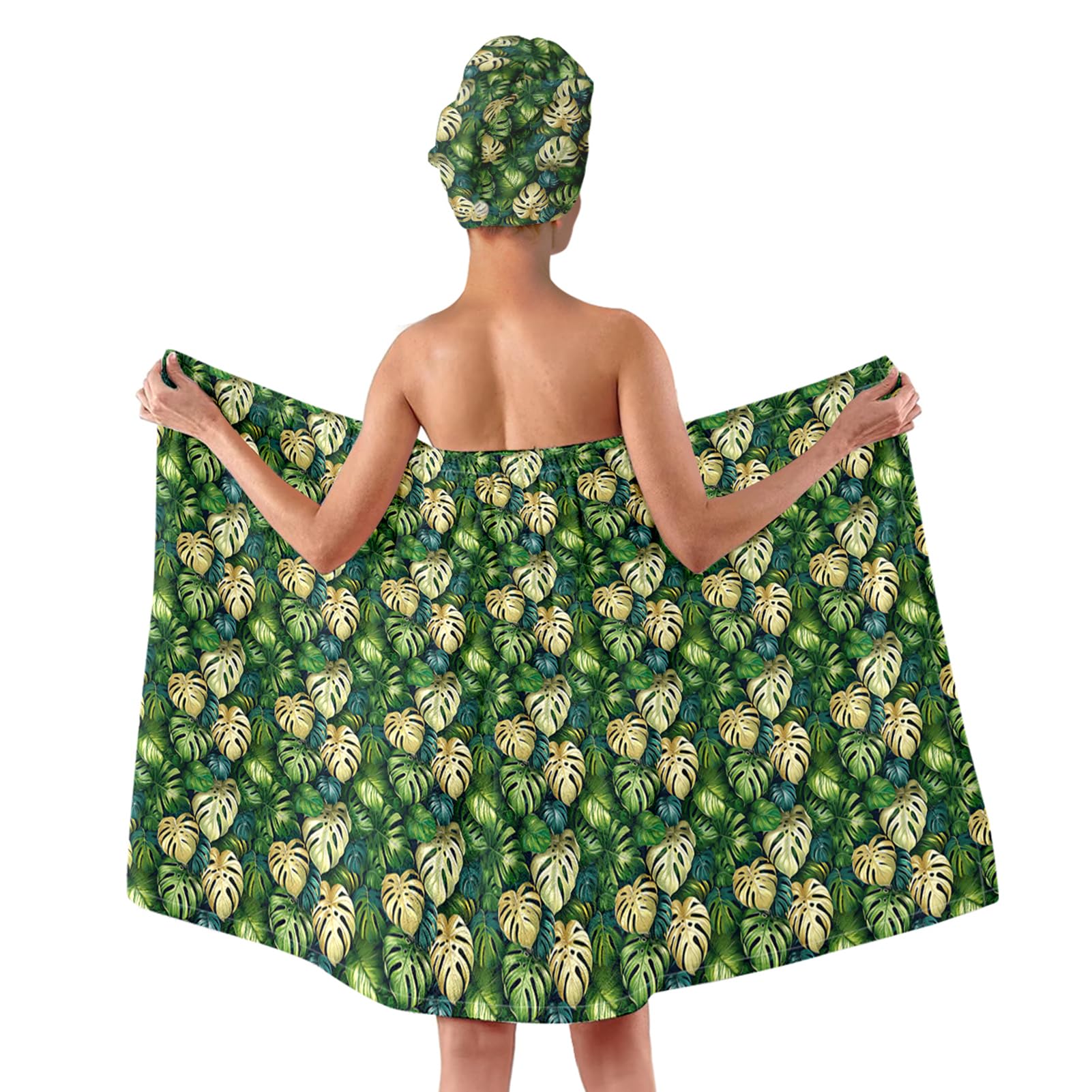 Yotselid Women's 2-Piece Hair Towel Bath Wraps Set for Women After Shower,Soft Polyester Shower Cap Adjustable Spa Skirt