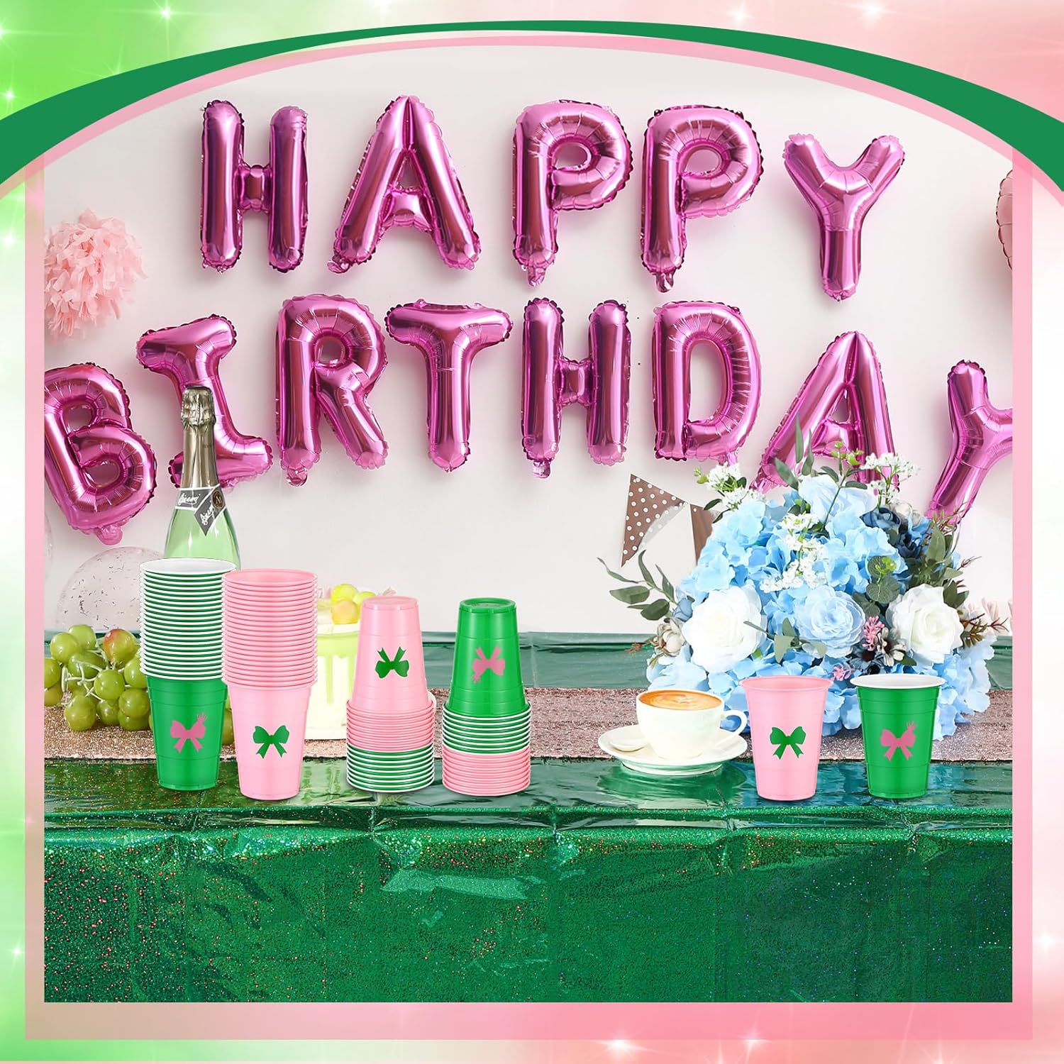 Baderke 60 Pcs Witch and Princess Birthday Party Favor Cups 16oz Green and Pink Party Decorations Gifts Disposable Cups for Witch Princess Wizard Birthday Enchanted Theme Decoration - Image 4