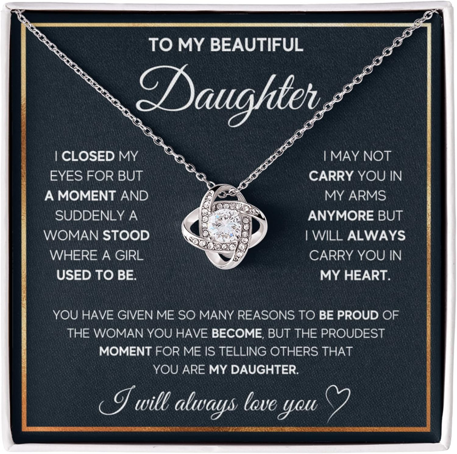 To My Beautiful Daughter Necklace from Mom & Dad | Cubic Zirconia Pendant with Heartfelt Message Card & Gift Box | Daughter Birthday, Graduation, Christmas Jewelry Gift from Parents
