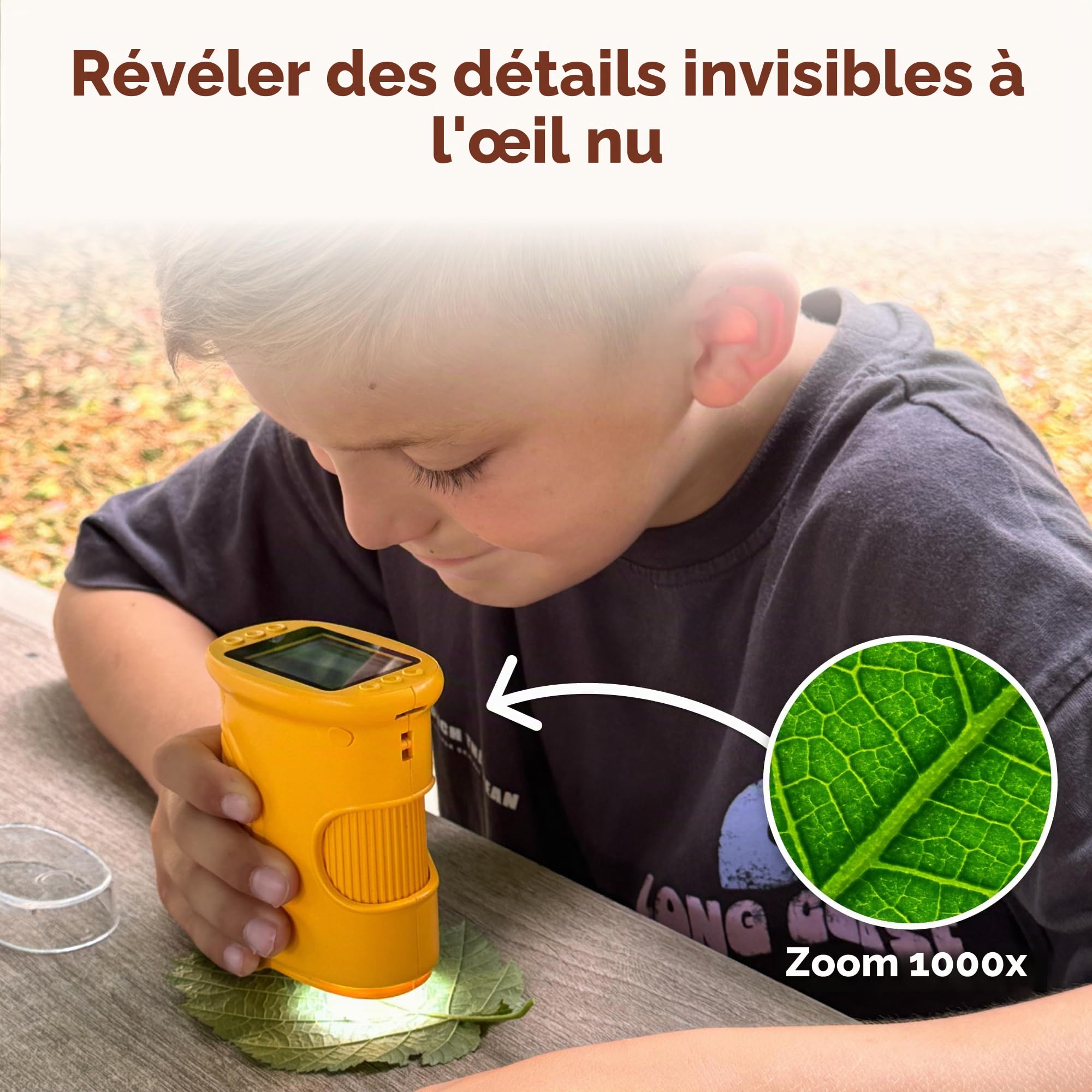 Edubini Microscope numérique pour enfants [grossissement 1000x] - Microscope de poche portable pour le jardin, la forêt et les expériences - Jouet microscope pour enfants avec écran HD numérique