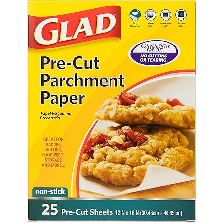 Glad Pre-Cut Parchment Paper for Baking | Pre-Cut Baking Paper, White Parchment Paper for Baking, Food Prep, Food Storage, and Everyday Use | 25 Count Pre-Cut Parchment Paper Sheets