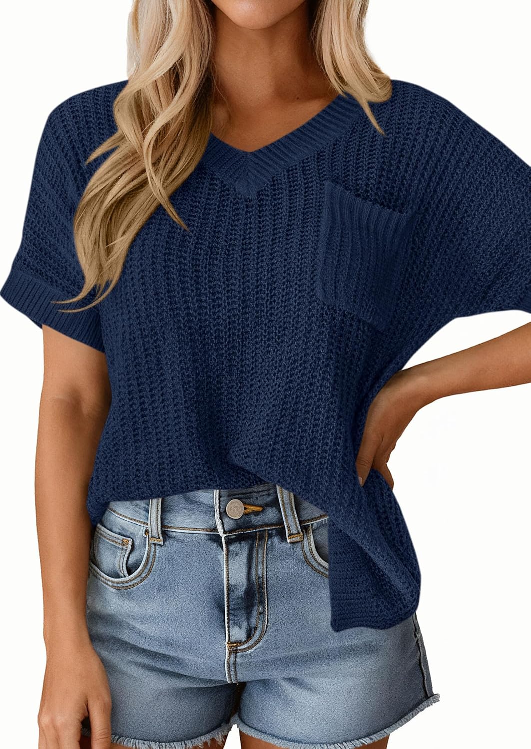 PRETTYGARDEN Women's 2026 Spring Short Sleeve Sweaters Lightweight V Neck Casual Going Out Summer Tops Beach Vacation Clothes - Image 4