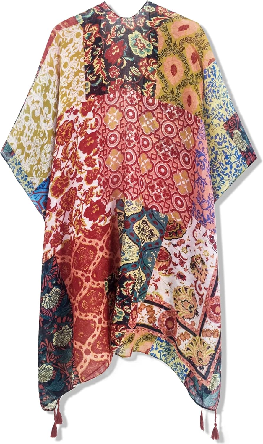 Moss Rose Women's Beach Cover up Swimsuit Kimono with Bohemian Floral Print, Loose Casual Resort Wear - Image 6