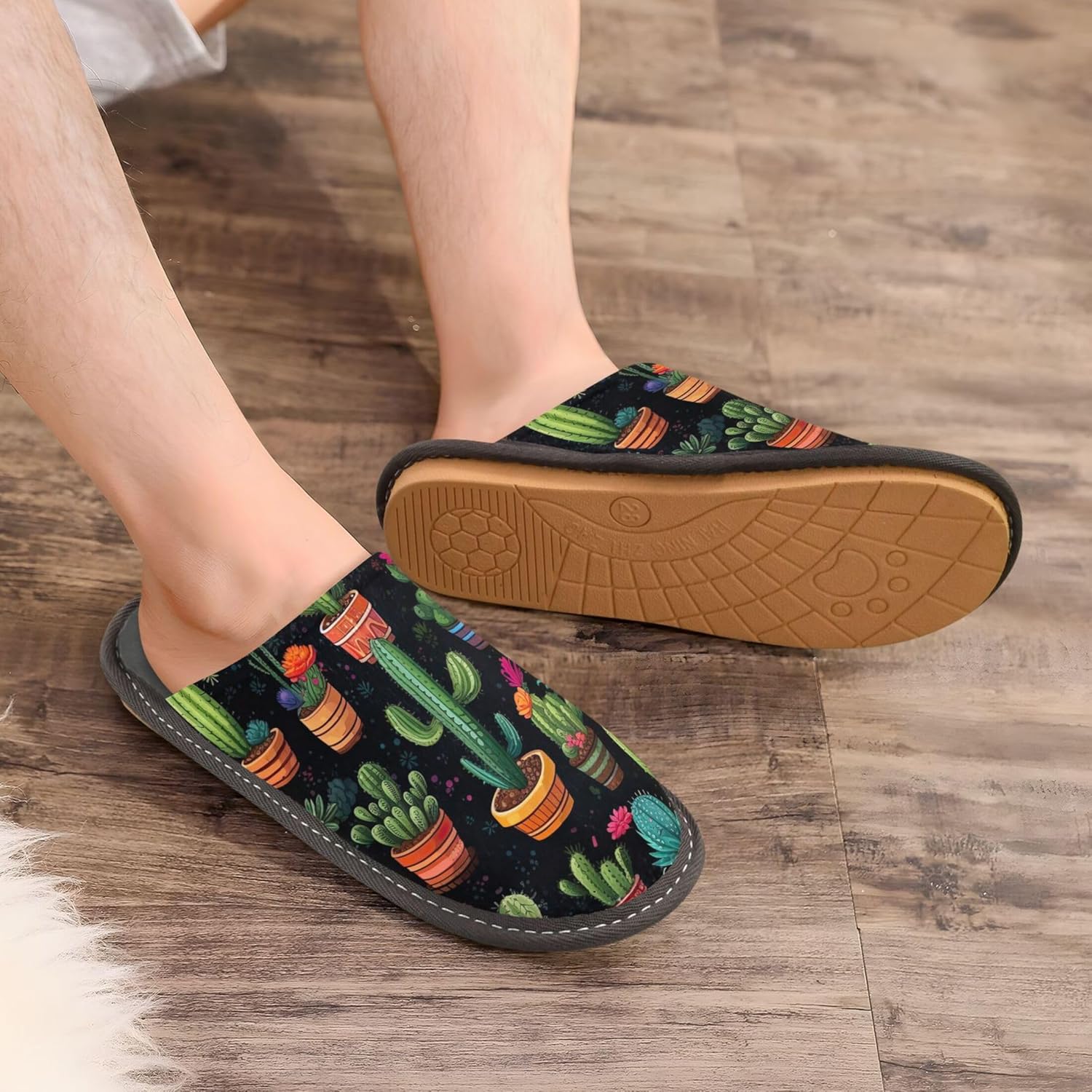 Cactus House Slippers – Cozy Fuzzy Slippers for Guests, Washable & Disposable, Perfect for Shoeless Home, Spa & Hotel Use A110152
