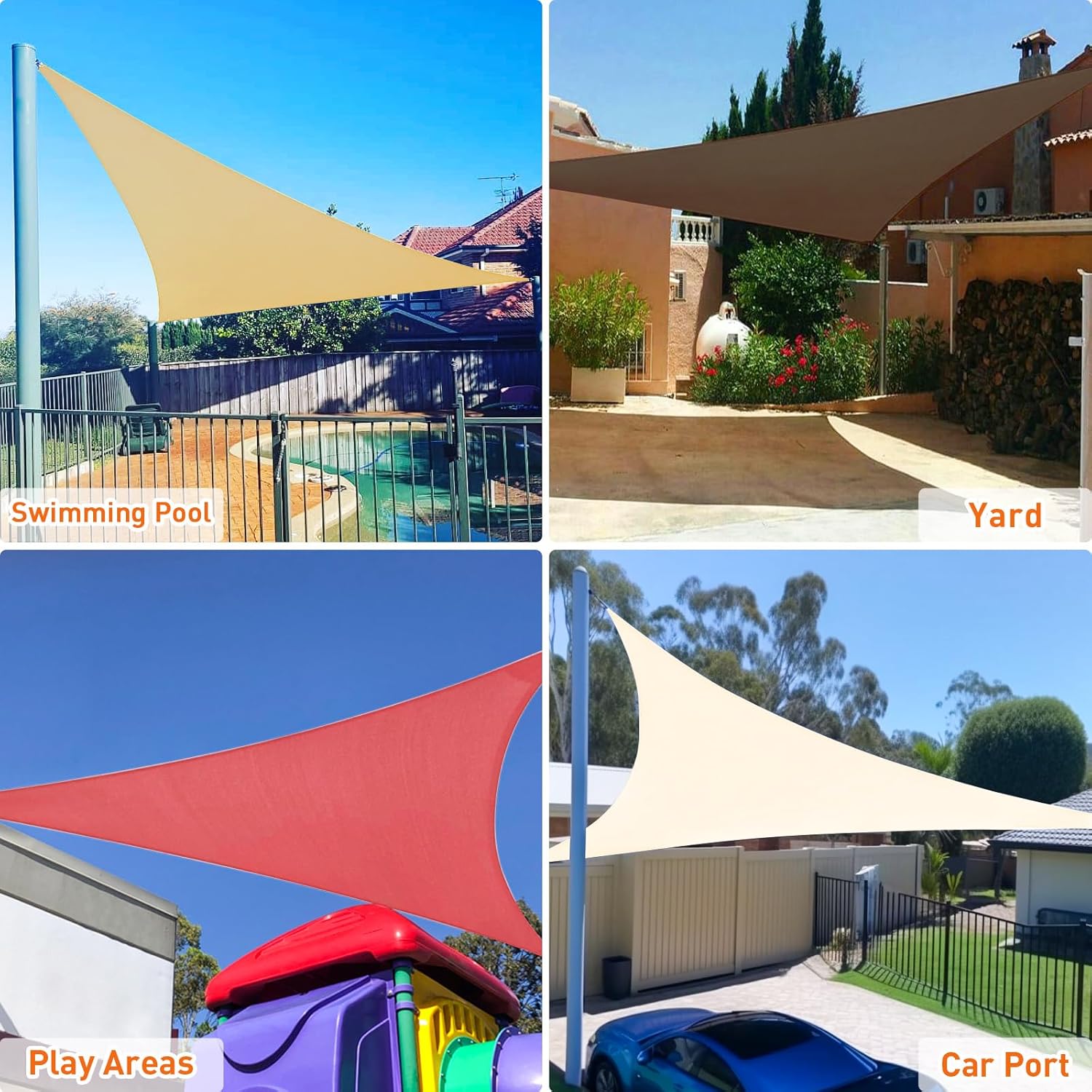 Artpuch 12'x16'x16' Custom Curved Triangle Sun Shade Sail UV Block Mesh 185 GSM Commercial Mocha Outdoor Shade Cover for Backyard, Pergola (We Make Custom Size) ST08