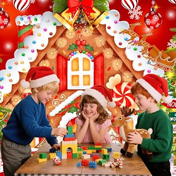 Christmas Photo Backdrops for Photography, Winter Gingerbread House, 7x5ft