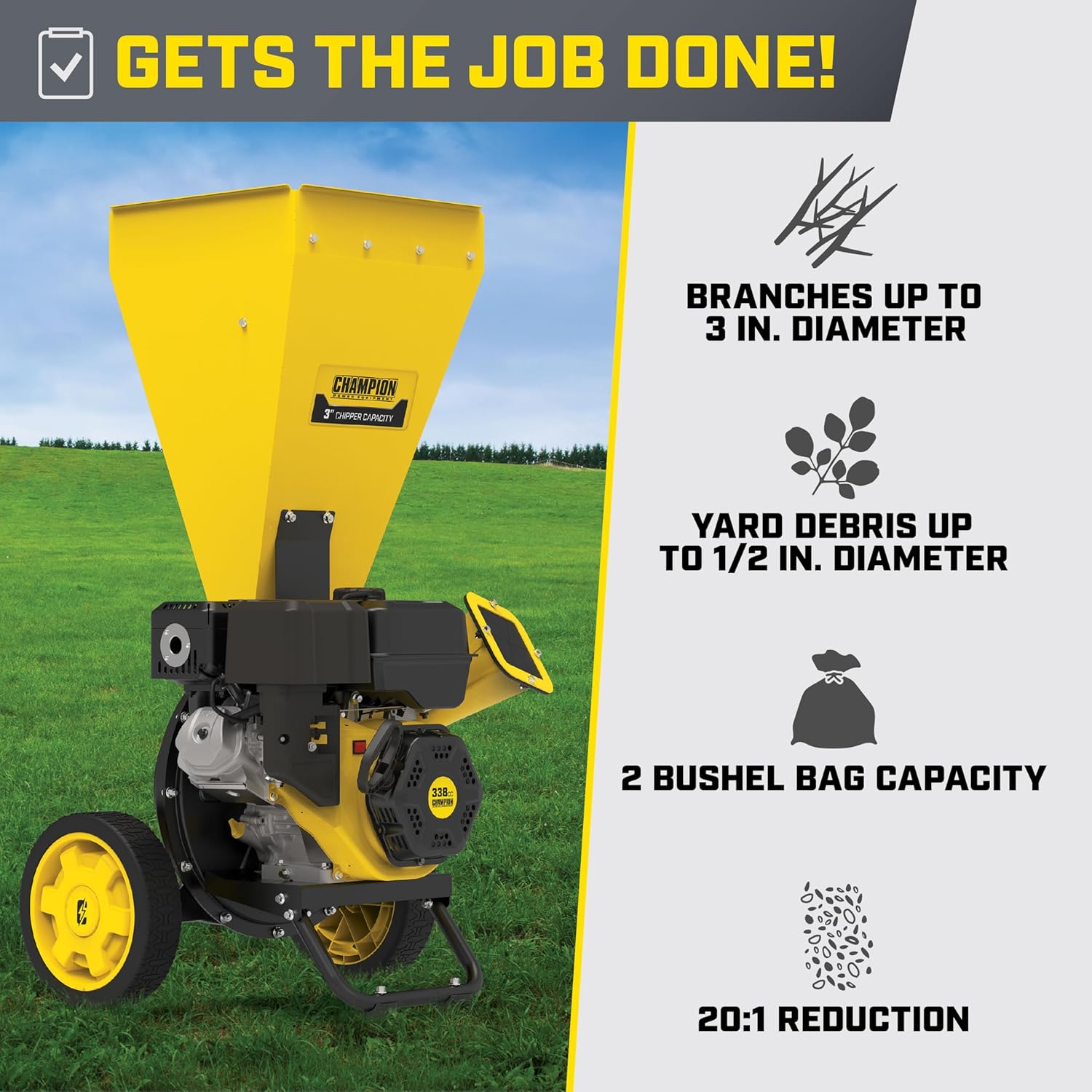 Champion Power Equipment 3-Inch Portable Chipper-Shredder with Collection Bag