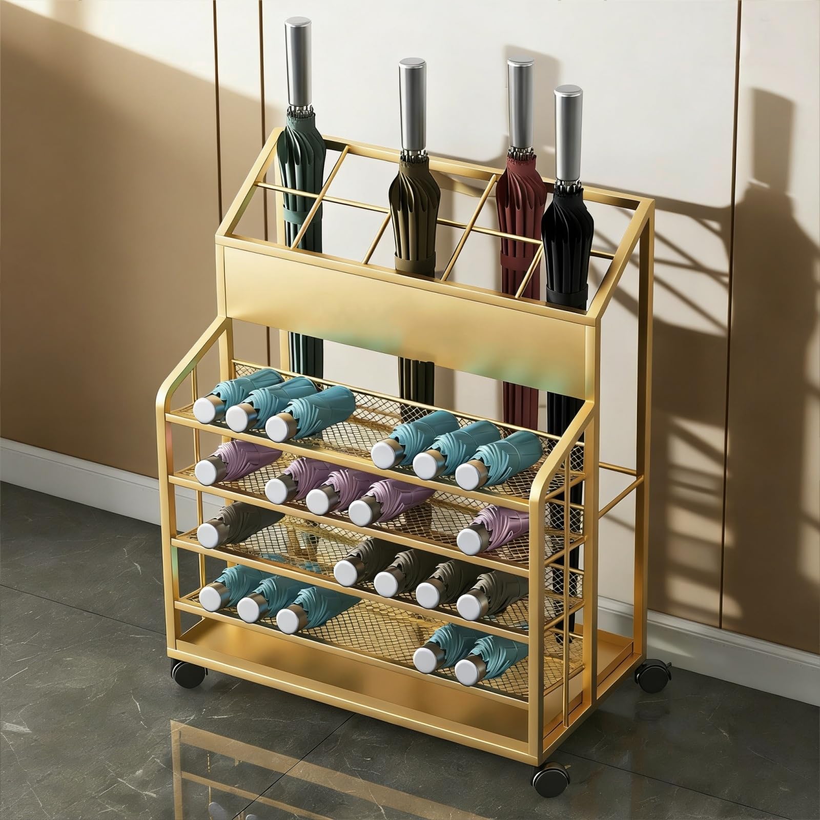 Porte-parapluie en métal robuste avec collecteur d'eau pour rangement efficace