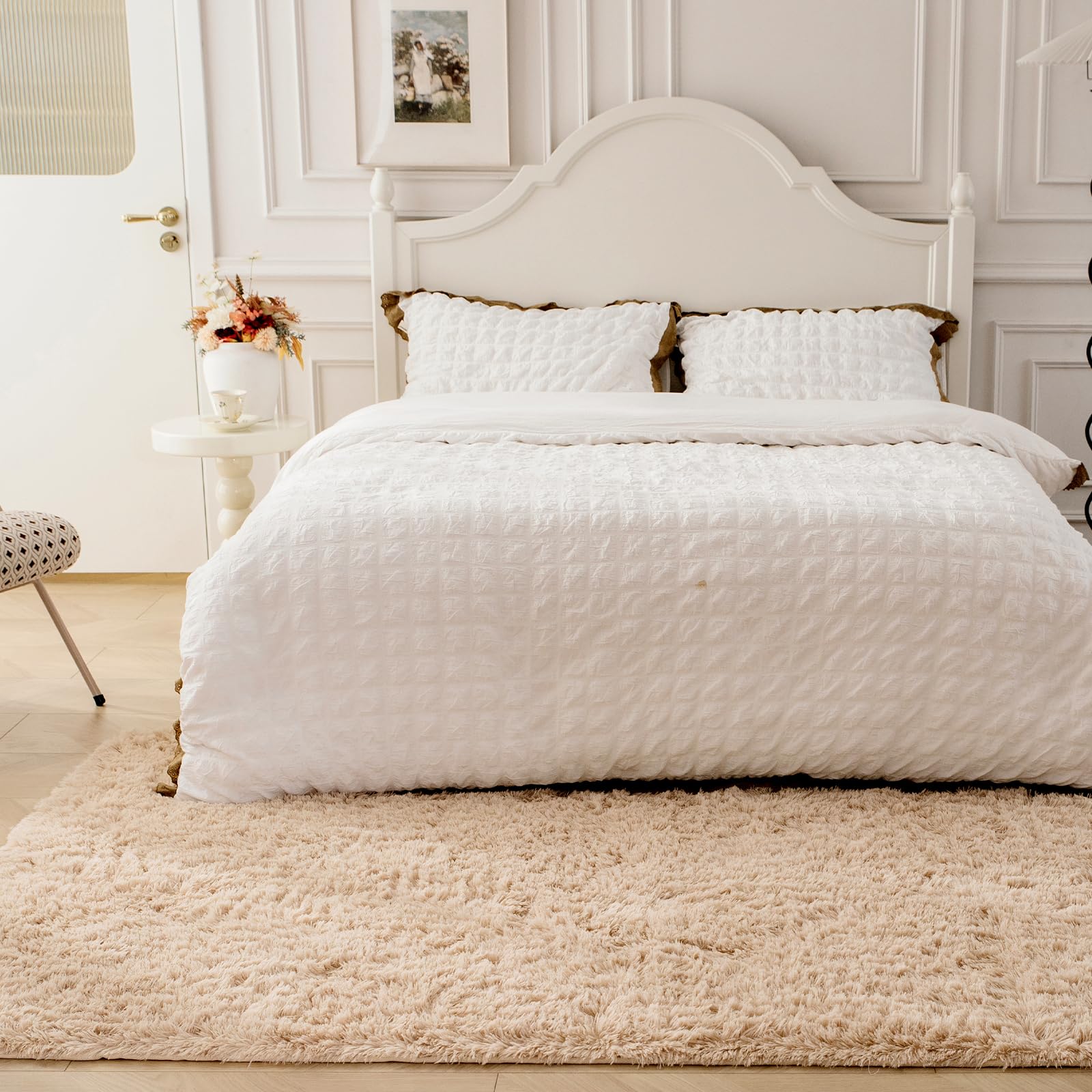 OMERAI Living Room Rugs Anti Slip Rug Fluffy Faux Fur Rug Bedroom Velvet Carpet Plush Shaggy Area Rug Modern Floor Mat for Home Decor (Beige,90x150cm) - Image 3