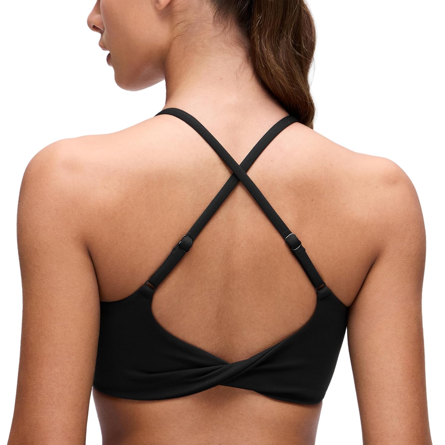 CRZ YOGA Butterluxe Twist Cross Back Sports Bras for Women - U Neck Padded Adjustable Spaghetti Straps Yoga