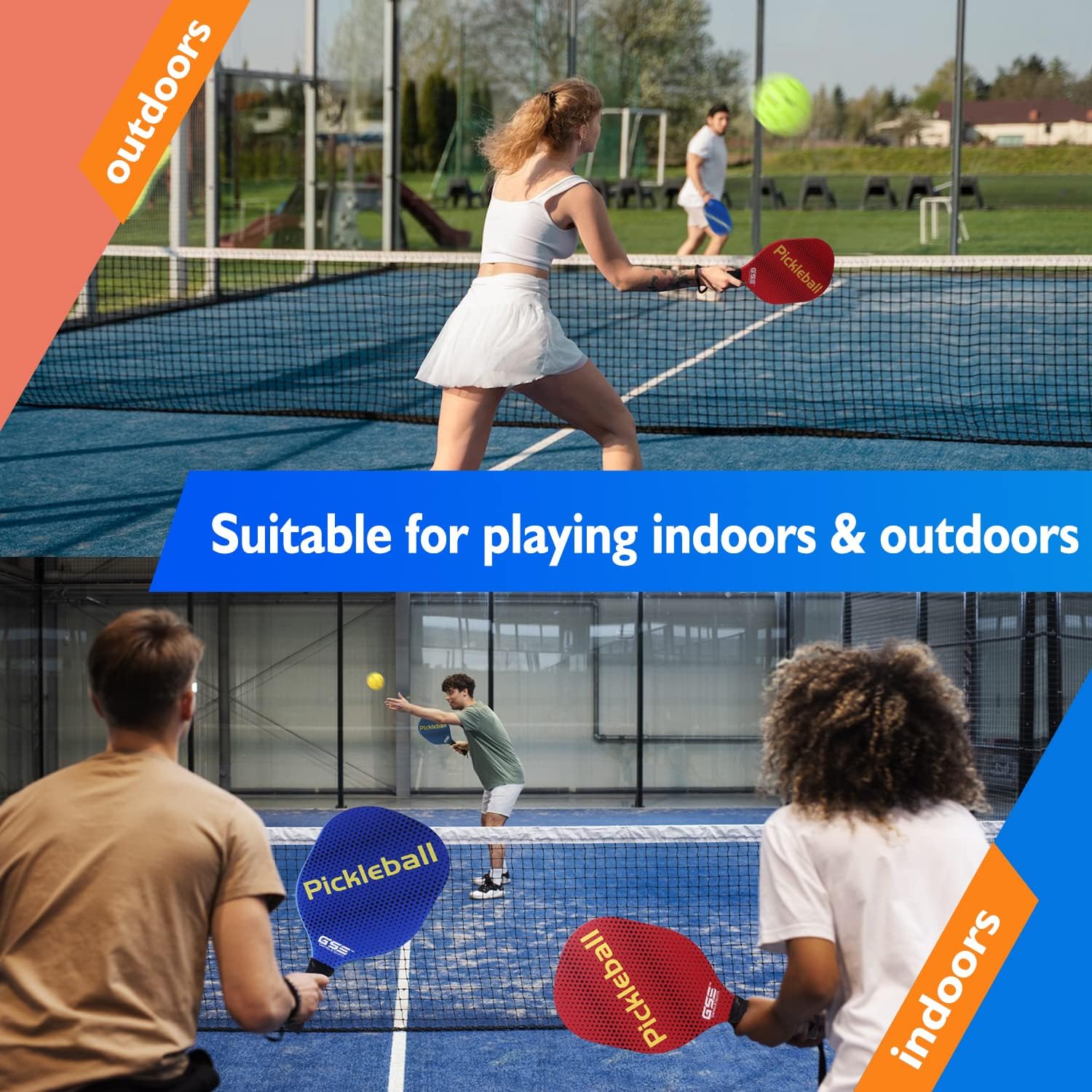 GSE Games & Sports Expert Pickleball Paddles Set with Lightweight Pickleball Rackets & Indoor/Outdoor Pickle-Balls & Mesh Carrying Bag for Family and Friends (2 Paddles/4 Balls or 4 Paddles/6 Balls)