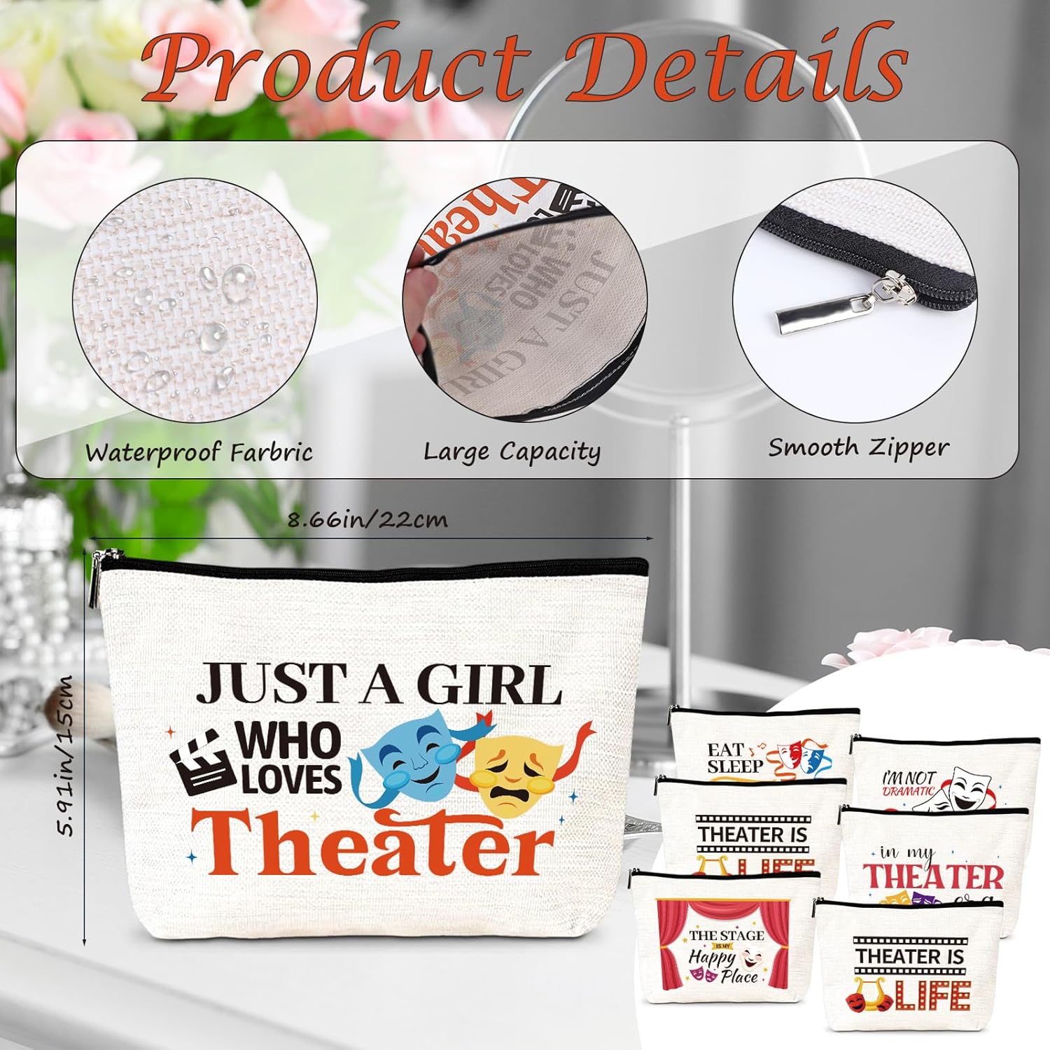 Theater Gifts Makeup Bags - 6Pcs Musical Theater Cosmetic Bags with Zipper, Funny Broaddway Theatre Gifts for Women Theatre Lovers Actors, Birthday Christmas Valentine Mother's Day Presents - Image 2