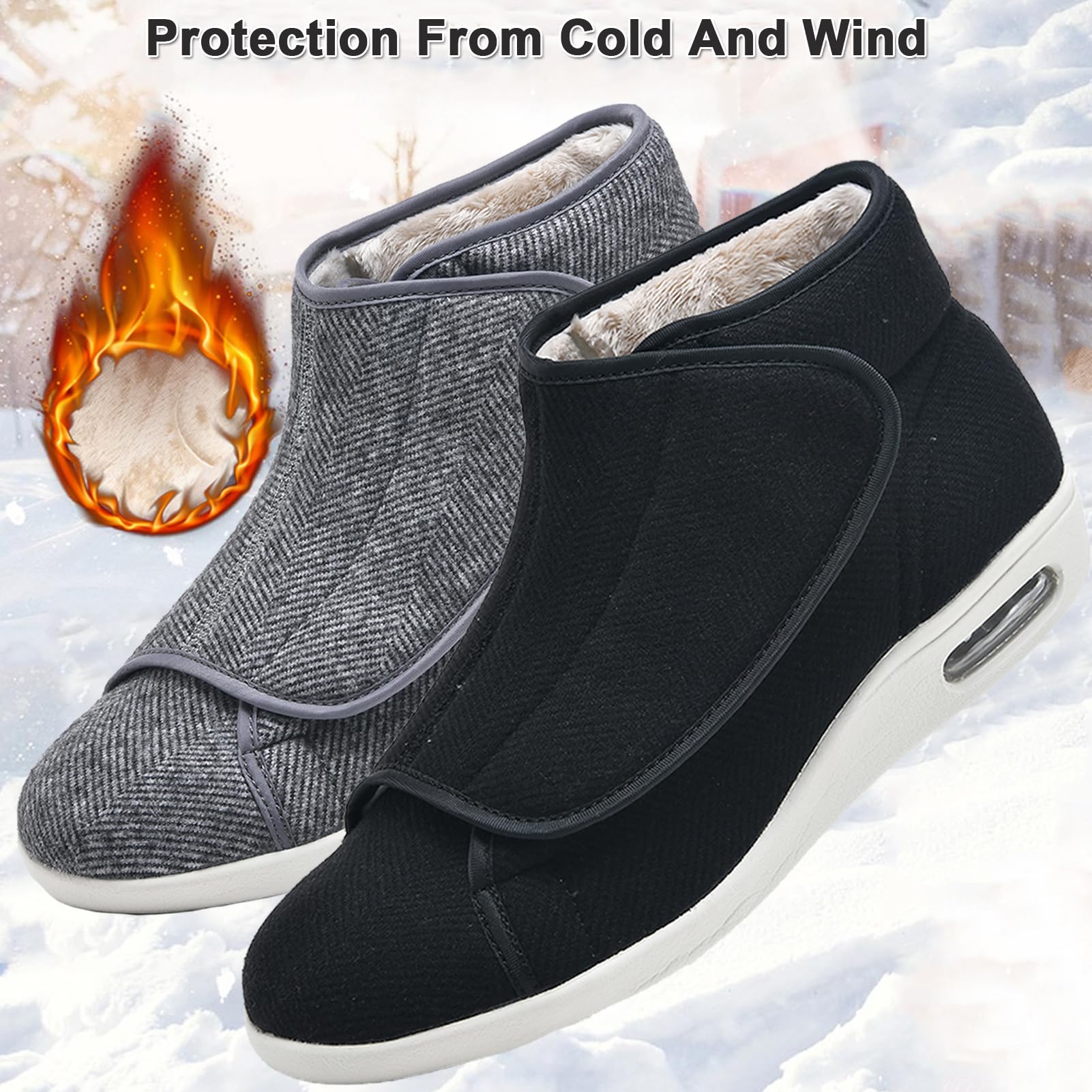 Winterschuhe Warm Diabetiker Schuhe, Herren Damen Extra Weit Gesundheit mit Klettverschluss Senioren Schuhe für Geschwollene Breite Füße Orthopädische Schuhe