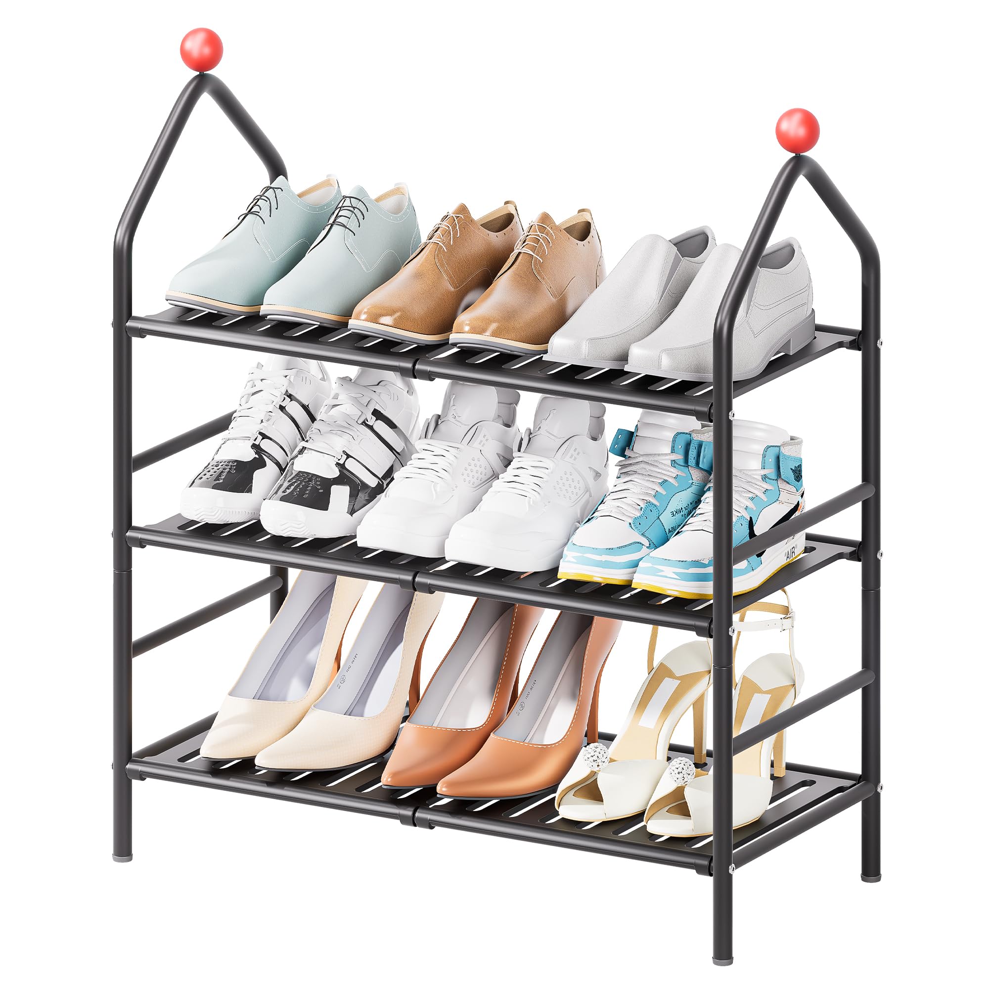 XOULIWEI Metal Shoe Rack Organizer – Heavy Duty Black Shoe Shelf for Closet, Entryway & Garage | Space-Saving Zapateras for Front Door, Hallway, or Corridor (Sturdy 3-Tier Shoe Storage Rack)