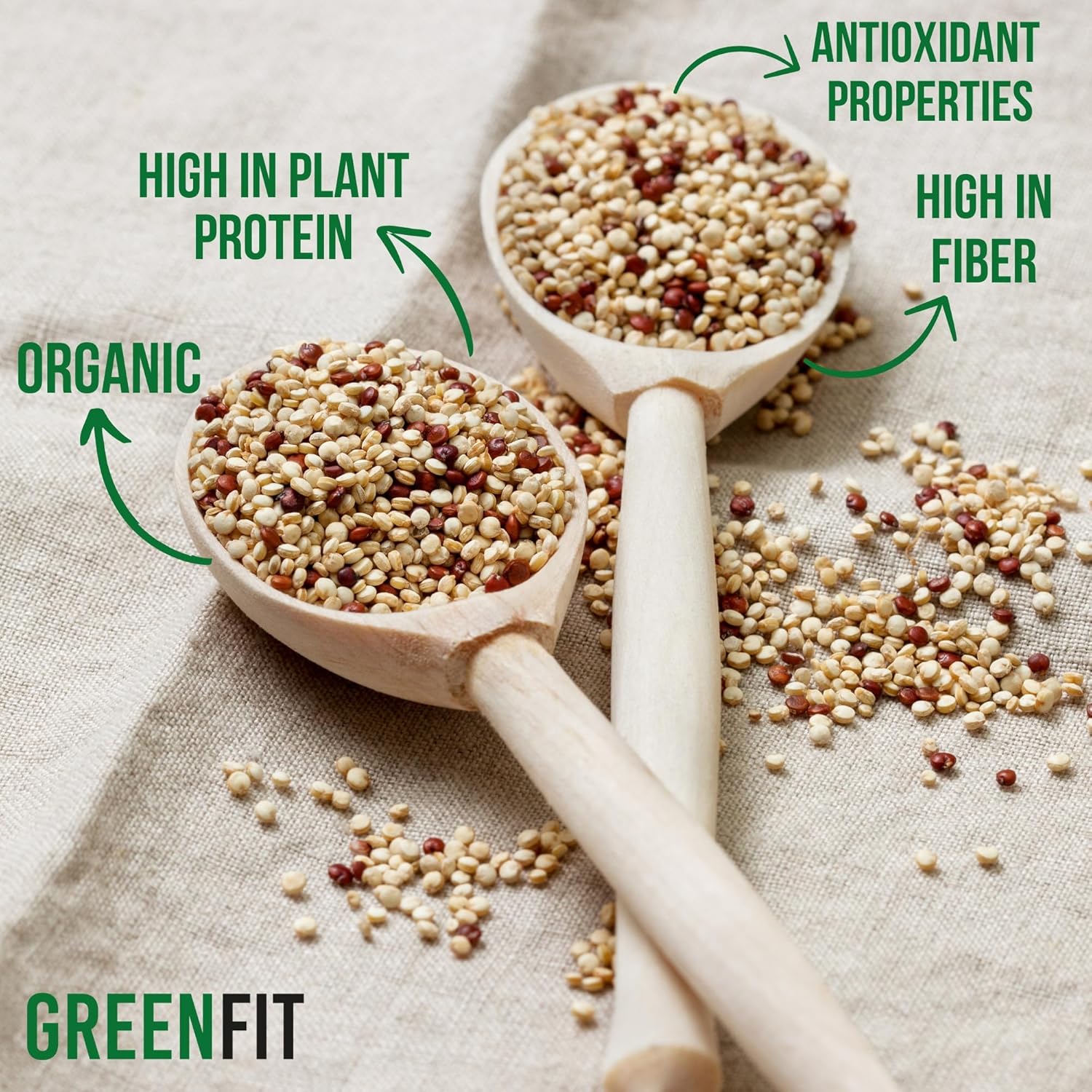Greenfit Royal Organic Tri Color Quinoa | Non-GMO, Gluten-Free, Vegan, and Organic | Complete Protein, High Fiber, Low-Calorie Tri-Color Quinoa | (25 Pound - Pack of 1)