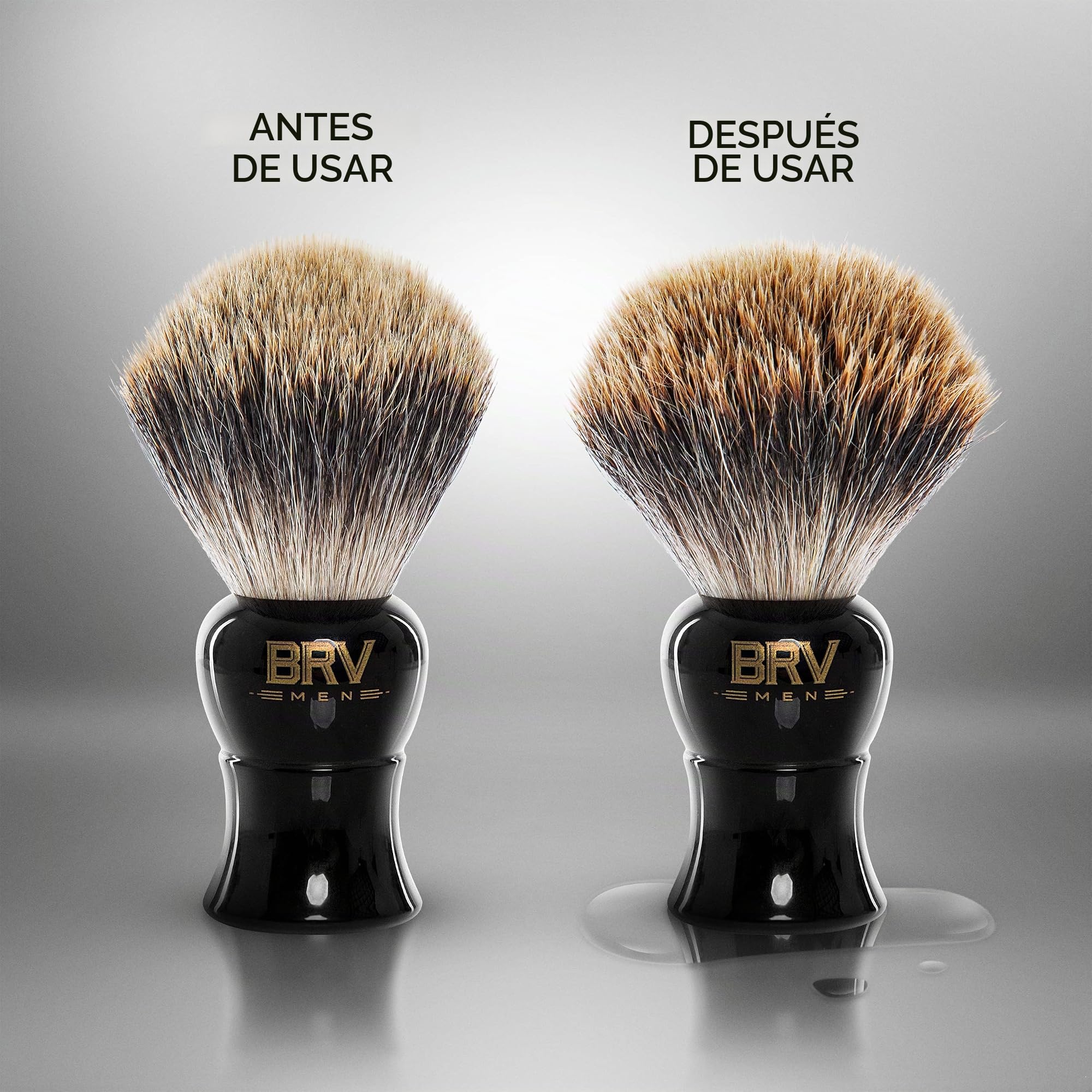 BRV MEN Brocha De Afeitar Grande - Pelo De Tejón Puro - Brocha De Tejón - Abundante Espuma - Brocha De Afeitar - Usar Con Doble - Cerdas De Tejón Genuinas - Negro