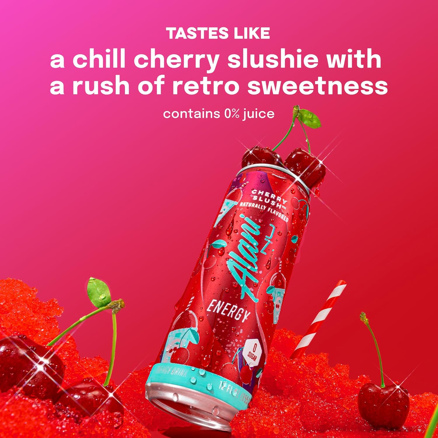 Alani Nu CHERRY SLUSH Ice Sugar Free, Low Calorie Energy Drinks | 200mg Caffeine | Antioxidants | Biotin, B Vitamins | Zero Sugar | 15 Calories or Less | 12 Oz Cans | 12 Count