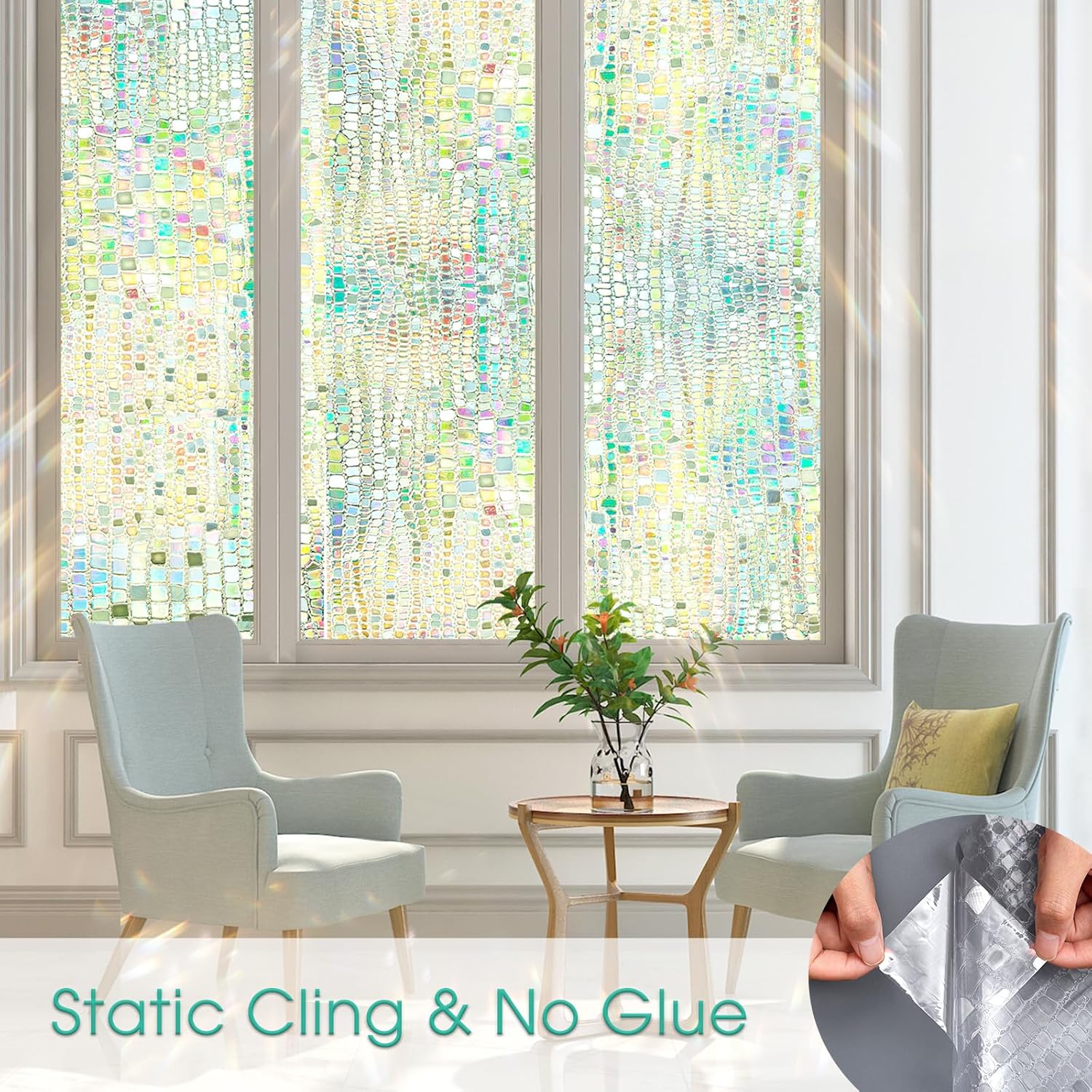 Beautysaid Window Privacy Film Stained Glass Window Film