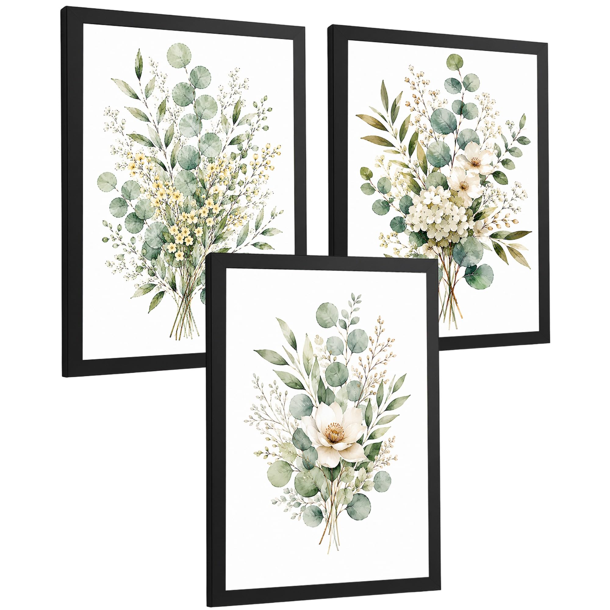 Nacnic Eucalyptus Floral Posters with White Flower Botanical Art