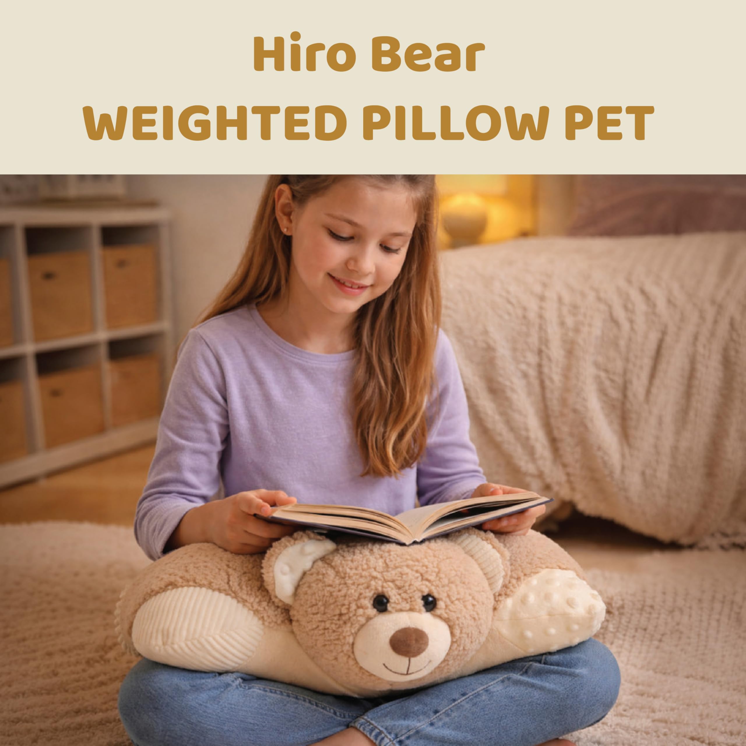Pillow Pets Hiro Bear, Peluche con Peso de 3.5 Libras
