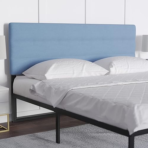 Miniatura 4 de EMMA + OLIVER Gannon - Cabecero tamaño King, tapicería de tela azul, altura ajustable, montaje en 30 minutos o menos, apto para la mayoría de marcos
