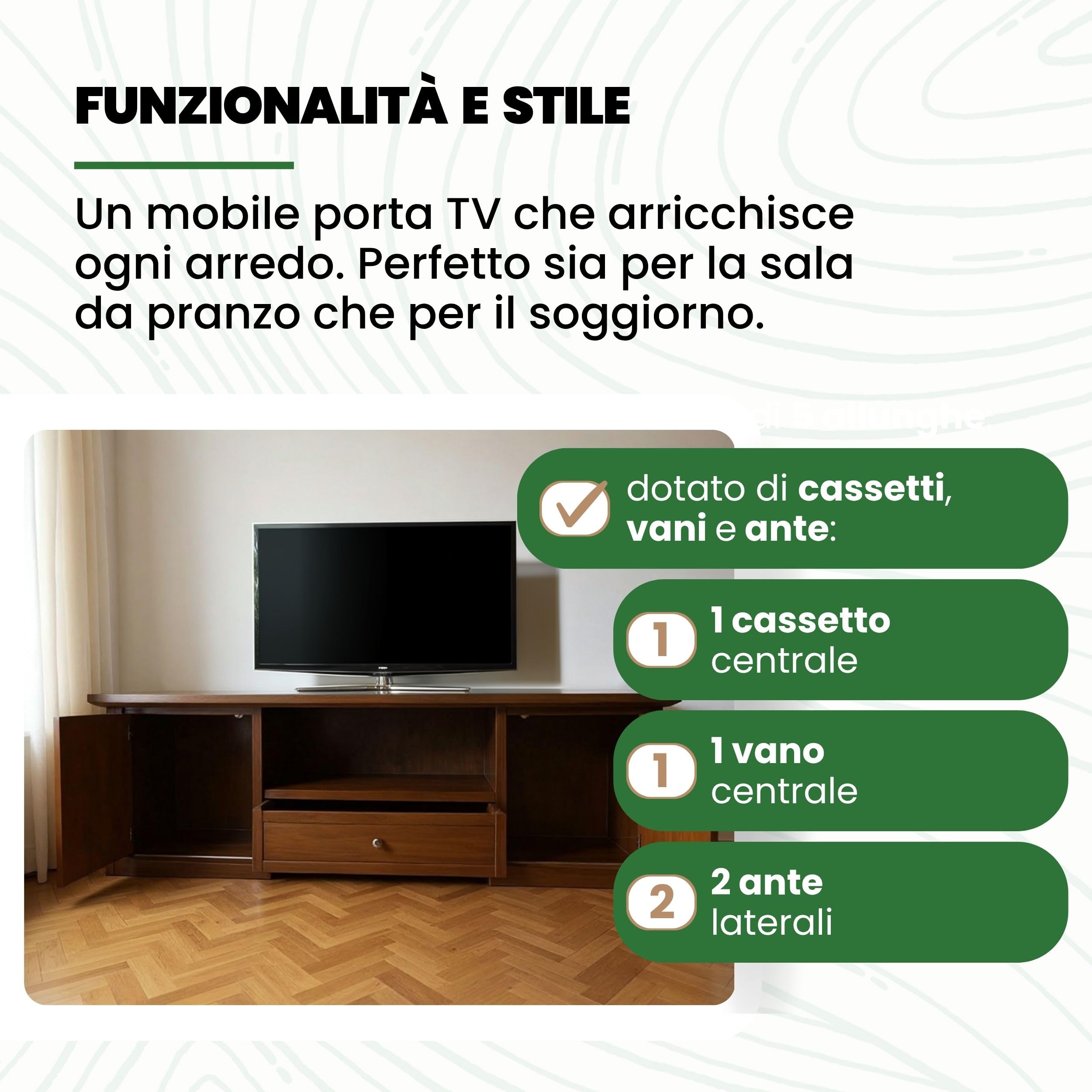 Mar.c.a. Design - Mobile Porta TV 2 Ante, 1 Cassetto e 1 Vano in Legno 160x45x57 cm - Mobile Arte Povera Soggiorno Made in Italy