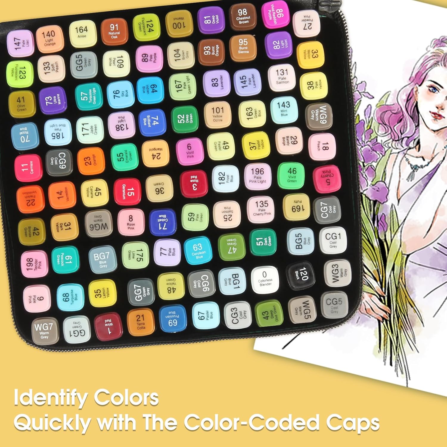 100 Colors Dual Tips Alcohol Markers, Permanent Sketch Art Markers Pens Set with Pen Holder for Kids Adults Coloring,Painting, Sketching, Illustrations - Image 2