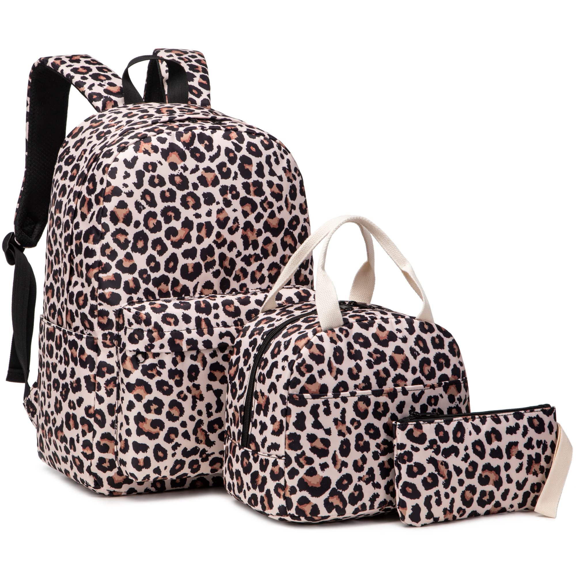 XuntenyXunteny Leopard Girls School Backpack for Kids Teens, Elementary Middle School Backpacks Bookbag Set with Lunch Bag Pencil Case