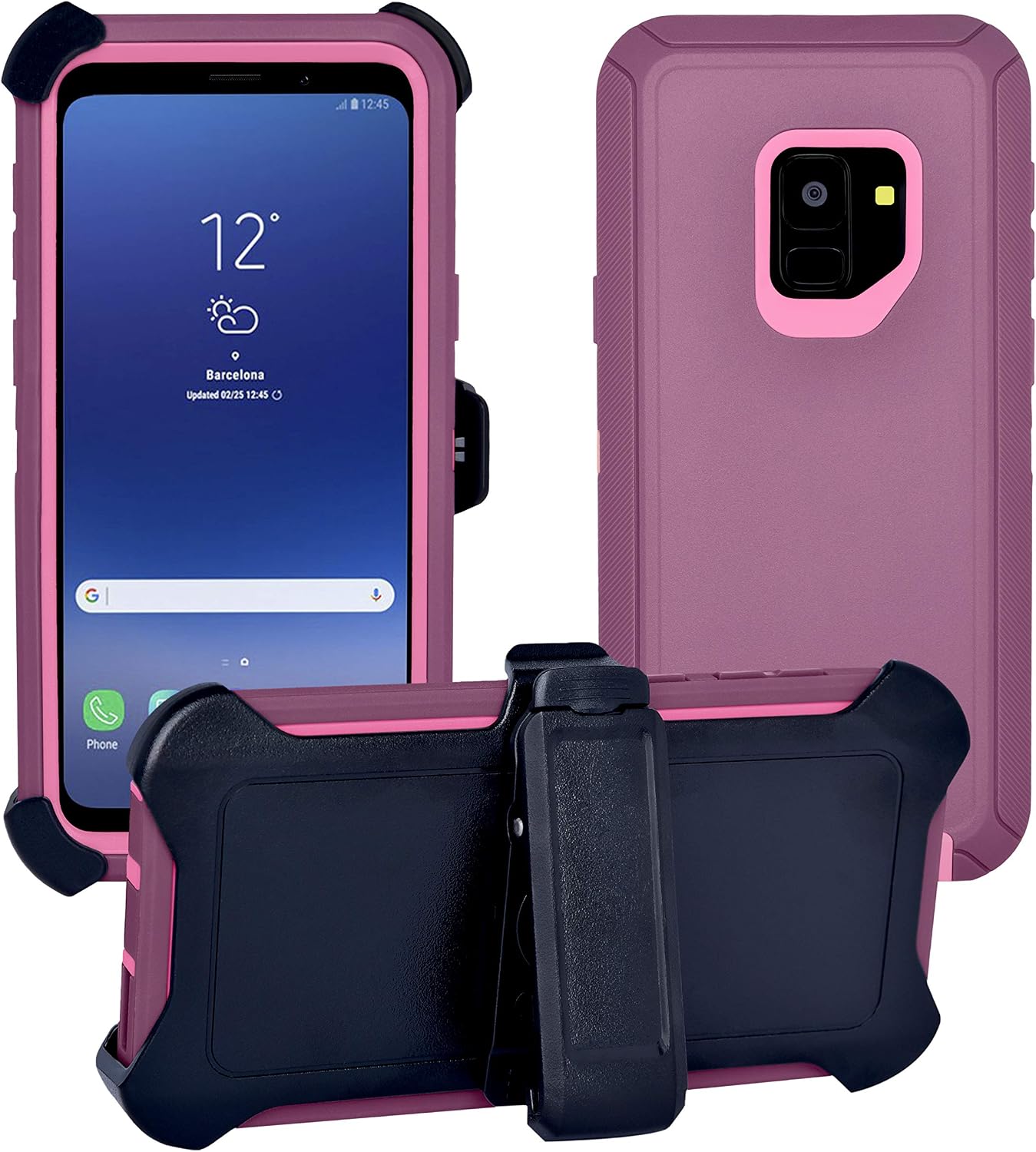 AlphaCell Cover Compatible with Samsung Galaxy S9 (Only) | Holster Case Series | Military Grade Protection with Carrying Belt Clip | Protective Drop-Proof Shock-Proof | Burgundy / Pink
