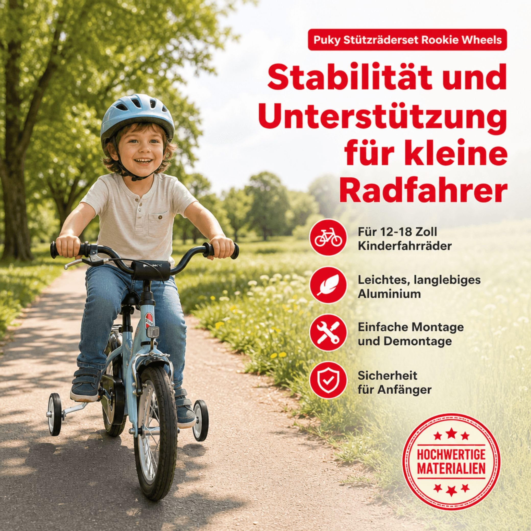 Puky Stützräderset ROOKIE WHEELS | Stützräder passend die idealen Stützräder für alle 12' bzw. 14'-18' Fahrräder | Stützräder Kinderfahrrad aus Alu, Größe:14-18-Zoll
