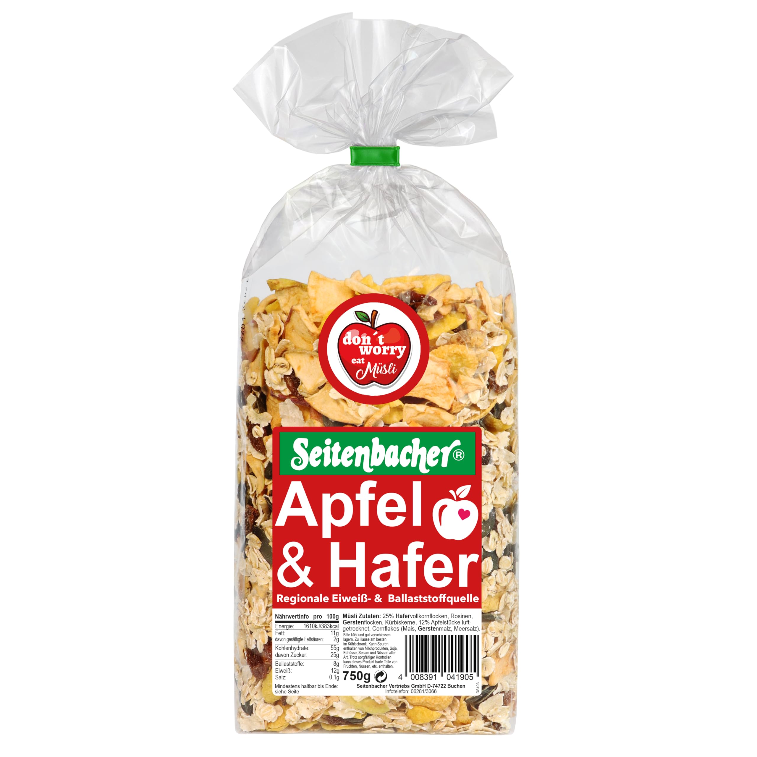 Seitenbacher Apfel Hafer Müsli I weizenfrei I ohne Zuckerzusatz I Vollkorn (1x750g) (9x750g)