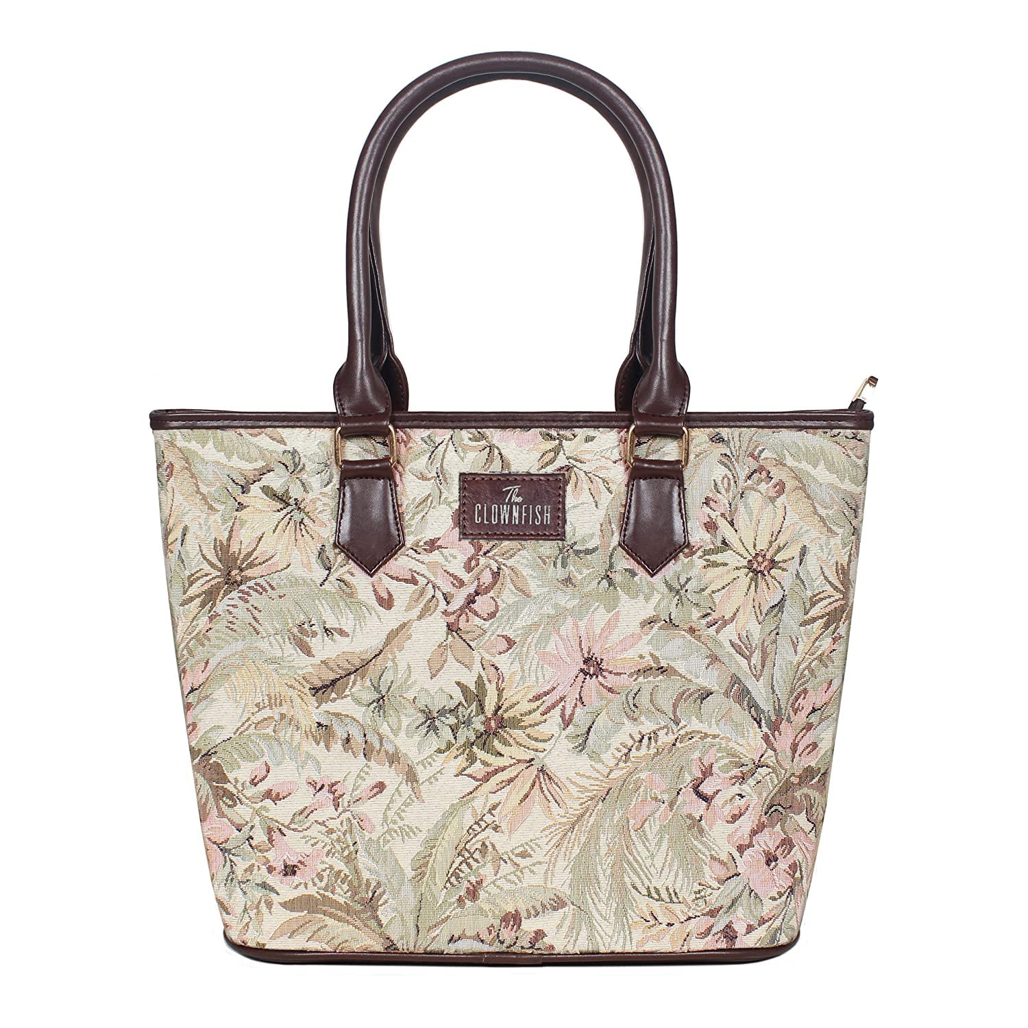THE CLOWNFISH Justina Tapestry Fabric & Faux Leather Handbag for Women Office Bag Ladies Shoulder Bag Tote For Women College Girls (Magenta-Floral) (B0BGC8CRLN) Amazon Price History, Amazon Price Tracker