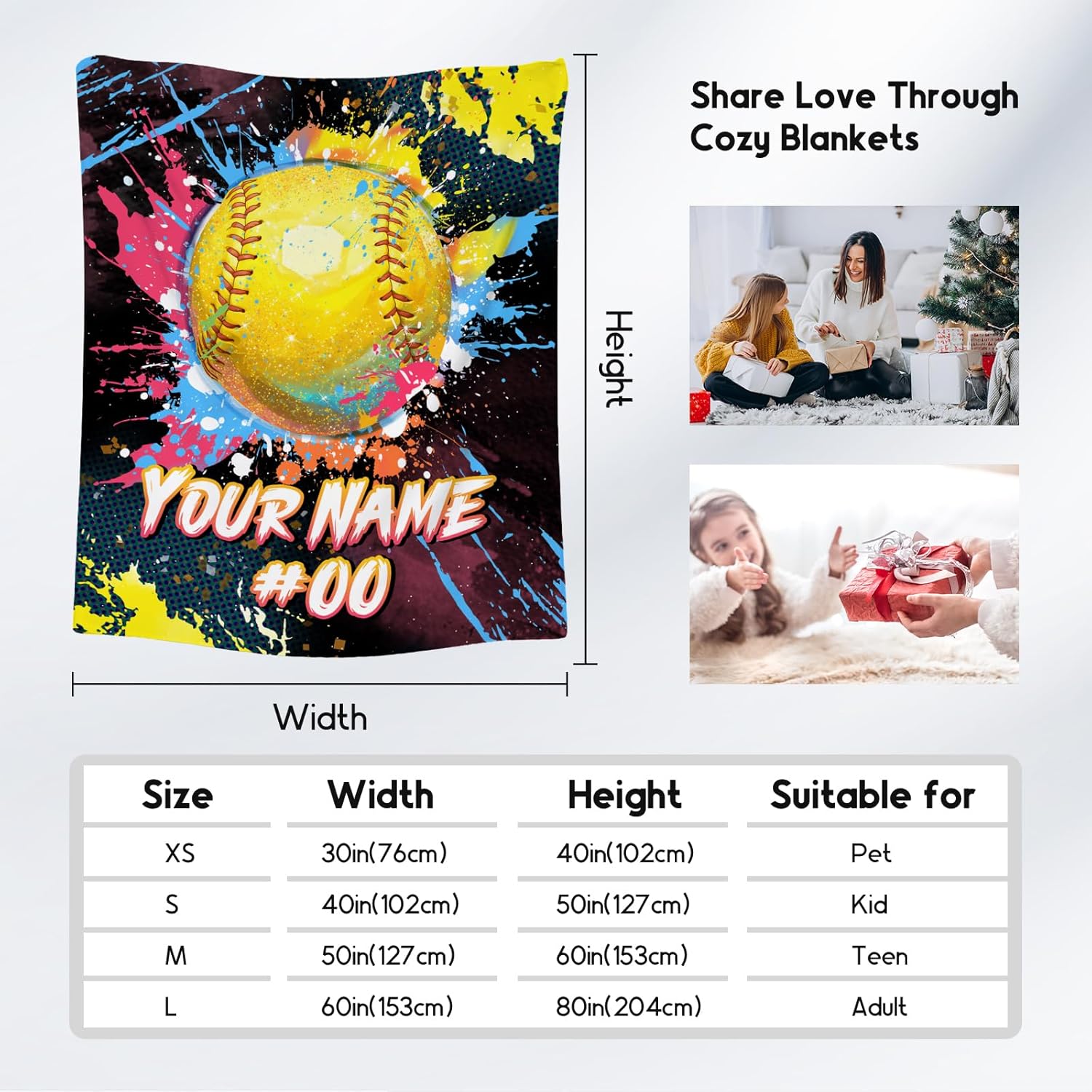 Personalized Softball Blanket - Warm Cozy Sports Throw Blankets for Girls - Custom Softball Theme Gifts for Team Players - 40x50 Inches Fleece Throw for Sofa Couch - Image 5