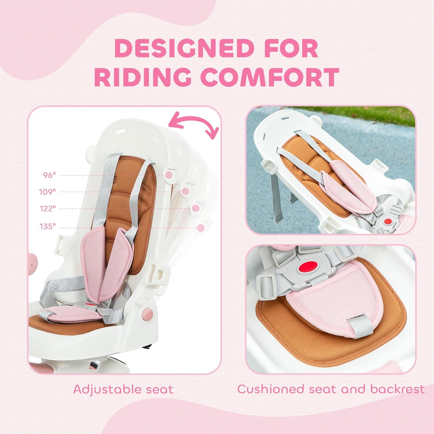 Qaba 7 in 1 Tricycle Stroller for Toddler 1-5 Years, Foldable Toddler Bike with Adjustable Push Handle, Rotatable Seat, Removable Canopy, Safety Harness, Double Brake, Footrest, Pink
