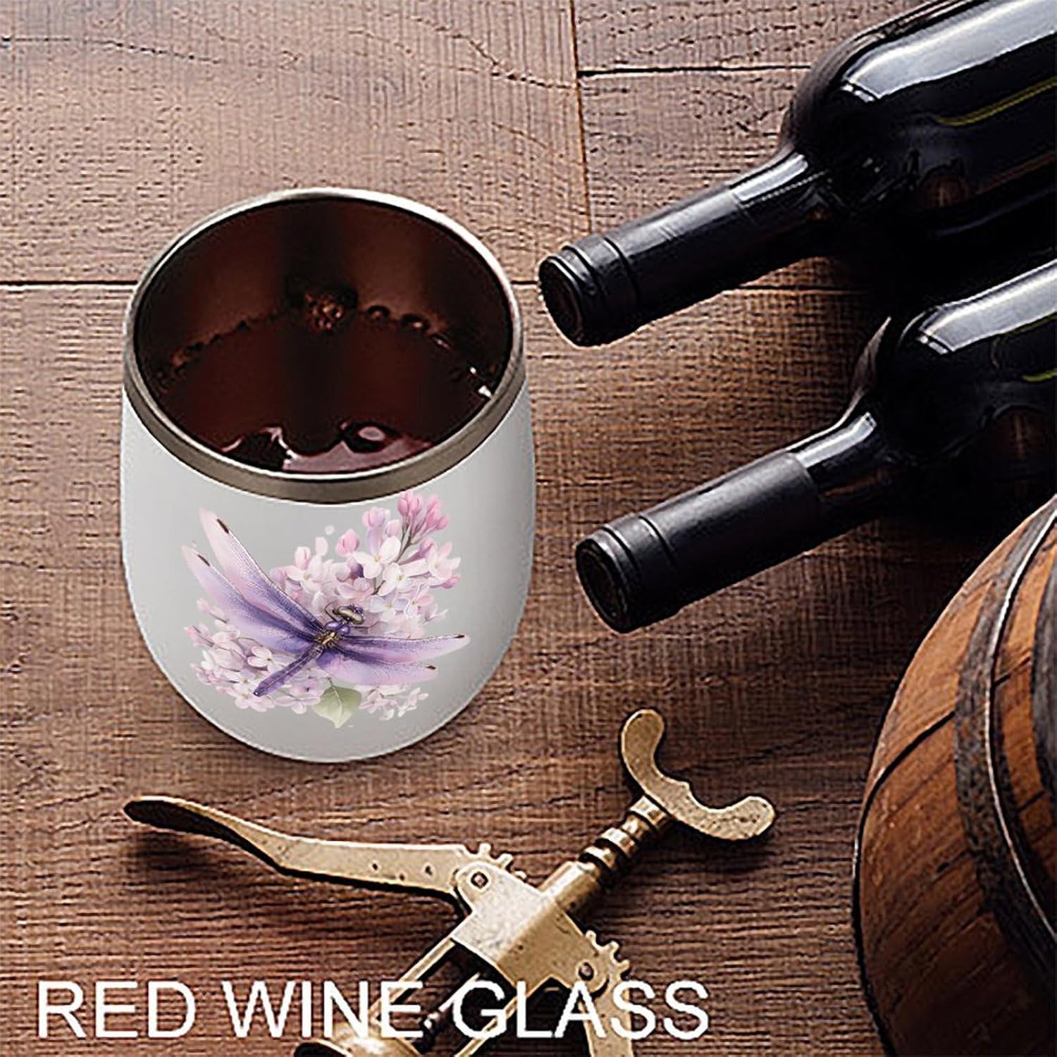 Dragonflys Lilac Flowers Insulated Drinking Cup Stainless Steel Coffee Mug Wine Tumbler with Lid 12OZ